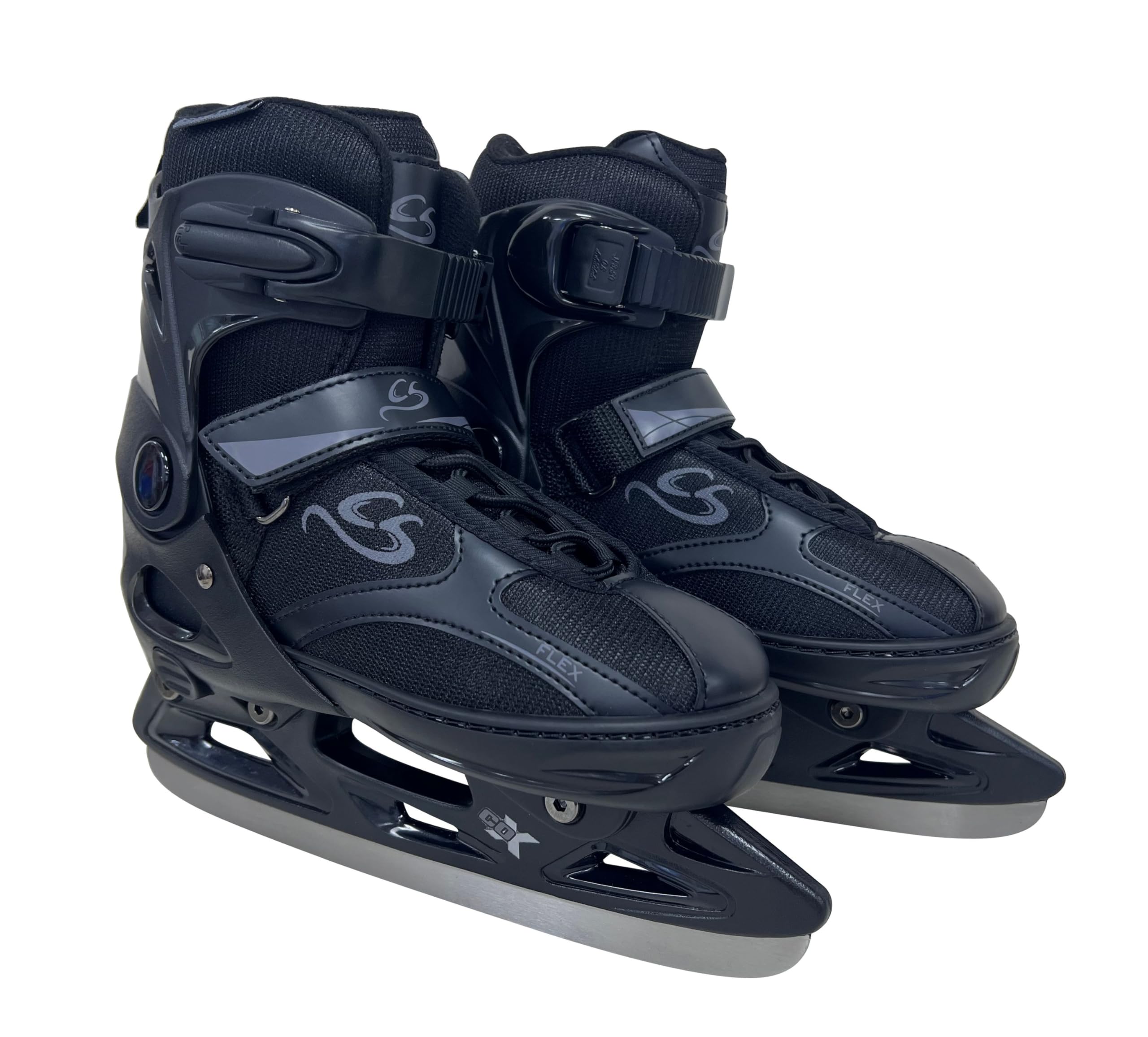Cox Swain verstellbare Schlittschuhe Black Ice, Eislaufschuhe für Kinder, Jugendliche und Erwachsene bis 100KG, vorgeschliffene Edelstahlkufe, Softboot, Black Gr. S (33-36)