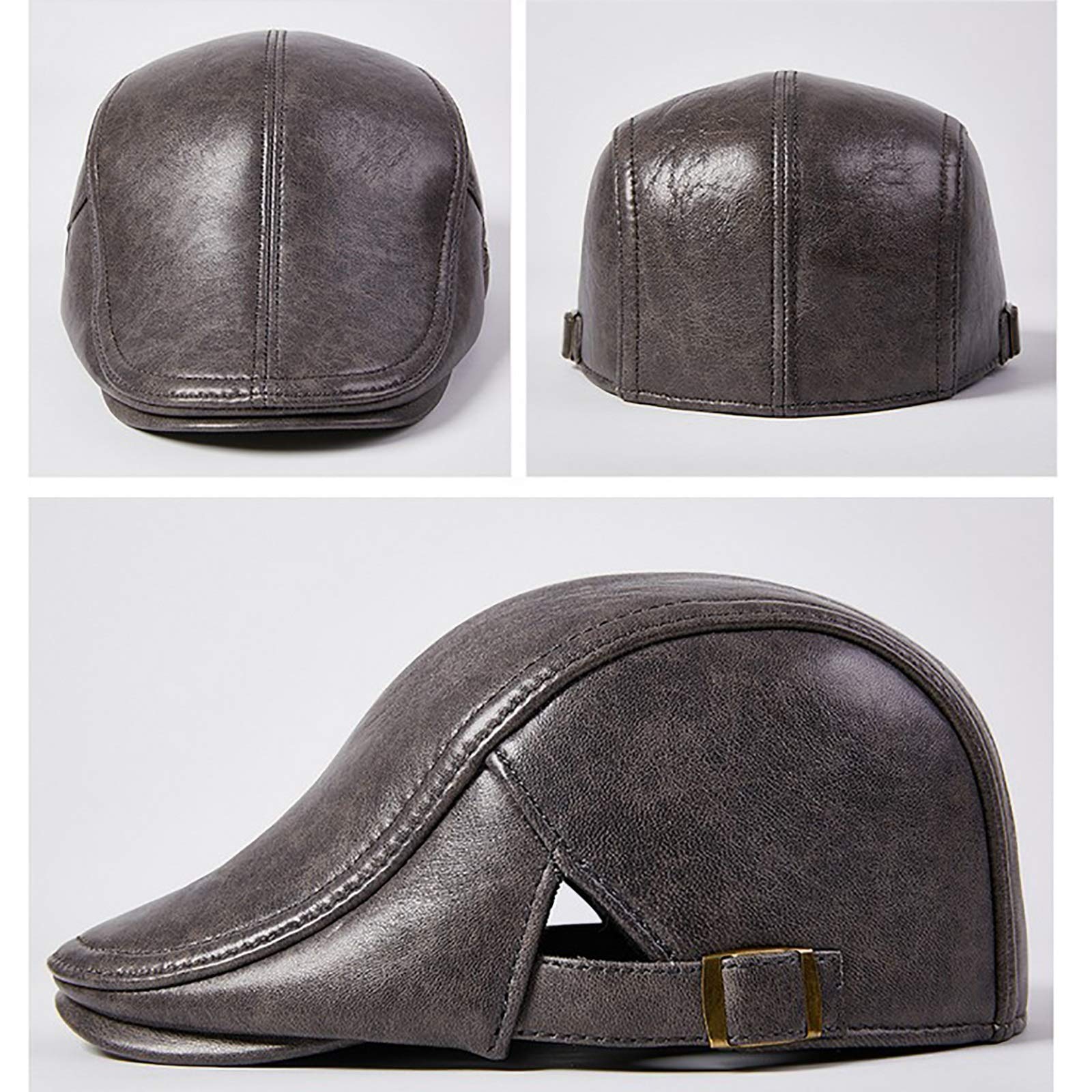G&F Uomini Pelle Capra Berretto Berretto Regolabile Beanie Berretto con Visiera Autunno Inverno (Color : Gray, Size : 55-56)