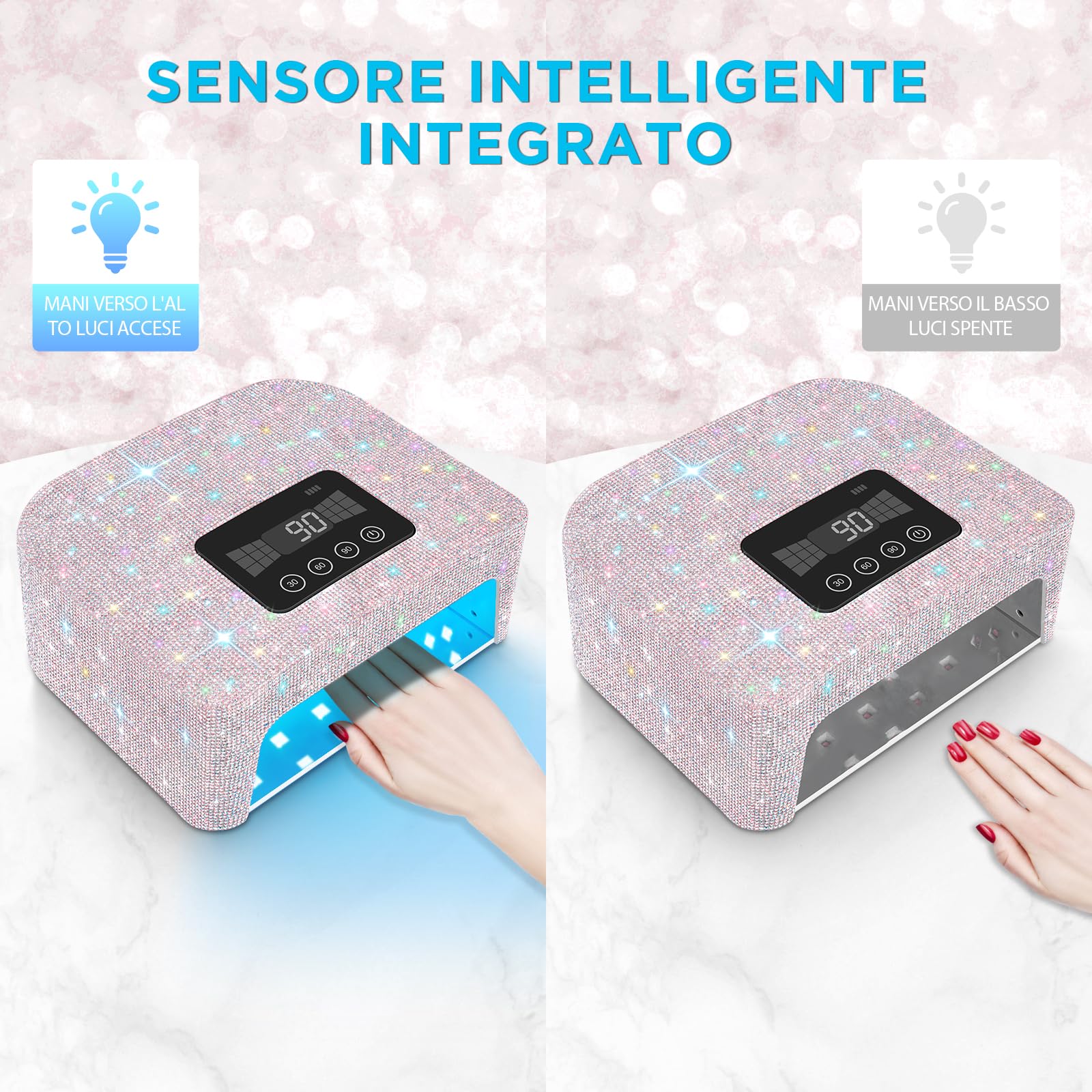 Lampada UV ricaricabile senza fili per unghie in gel, lampada LED per unghie con 4 modalità timer e decorata con strass scintillanti per unghie Diamond per uso domestico/salone, 1pcs