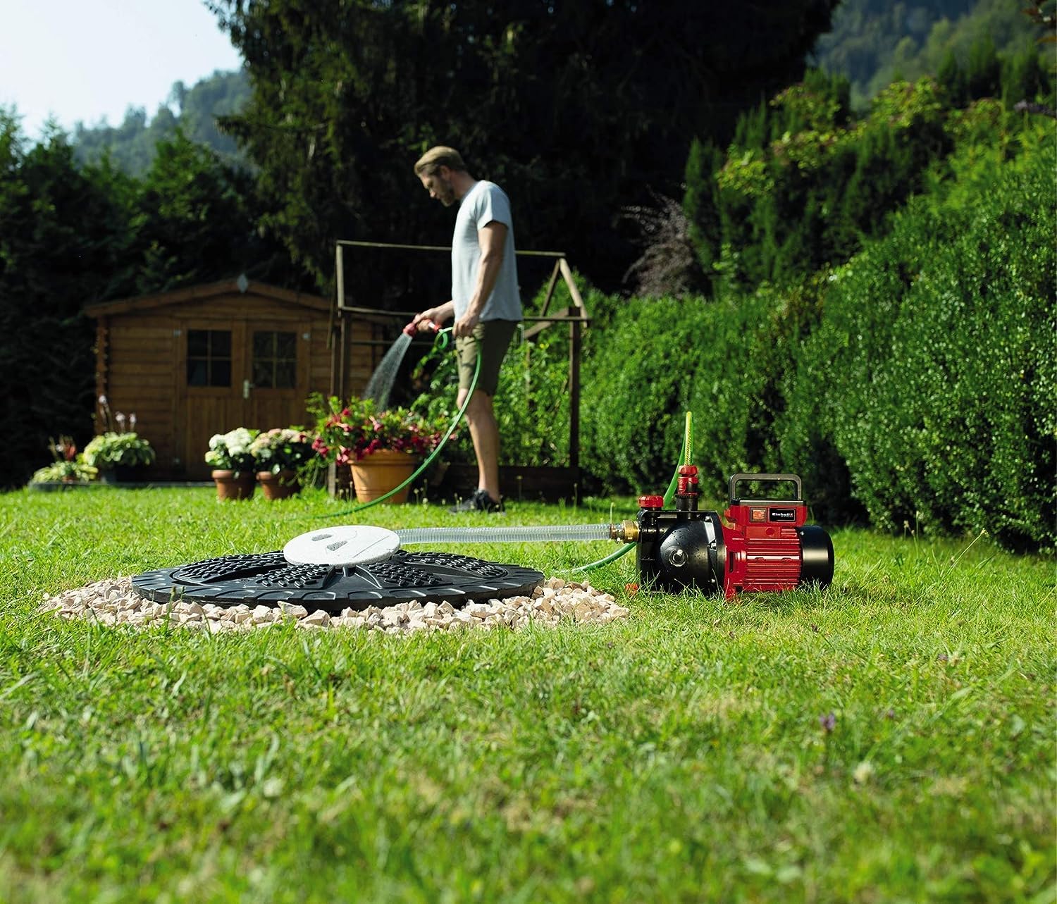 Einhell Gartenpumpe GC-GP 6040 ECO (600 W, max. 3.6 bar, 4000 L/h Fördermenge, Wasserfüllanzeige, klappbarer Handgriff, Wassereinfüllöffnung /-ablassschraube, Frostschutz, Thermoschutz)