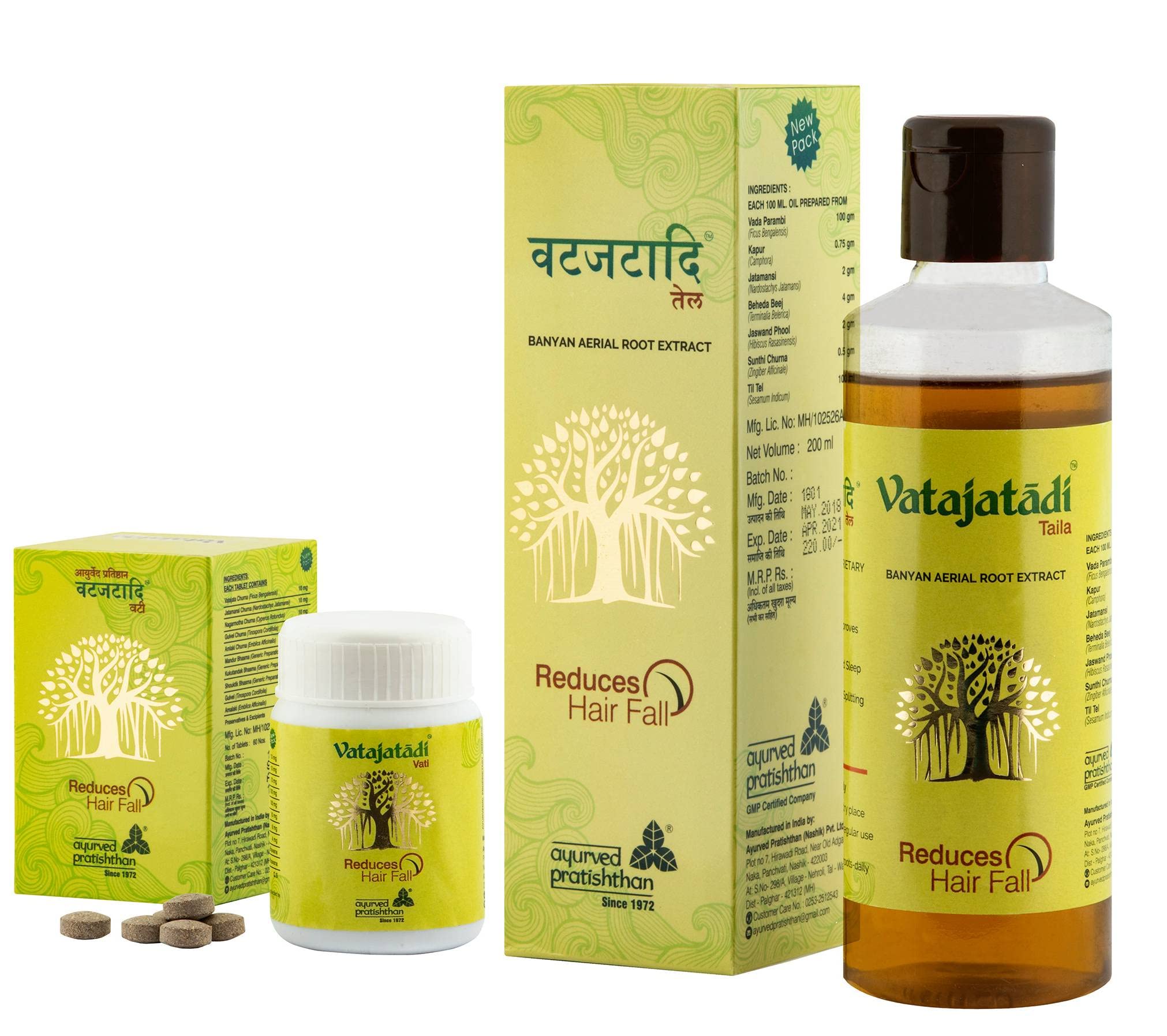 AYURVED PRATISHTHAN Banyan Root Extract Vatajatadi Vati Hair Loss Supplement 60 tabs | Vatajatadi Hair Oil 200 ml Pack of 2 Combo | For All Hair Types | For Men & Women-image-27