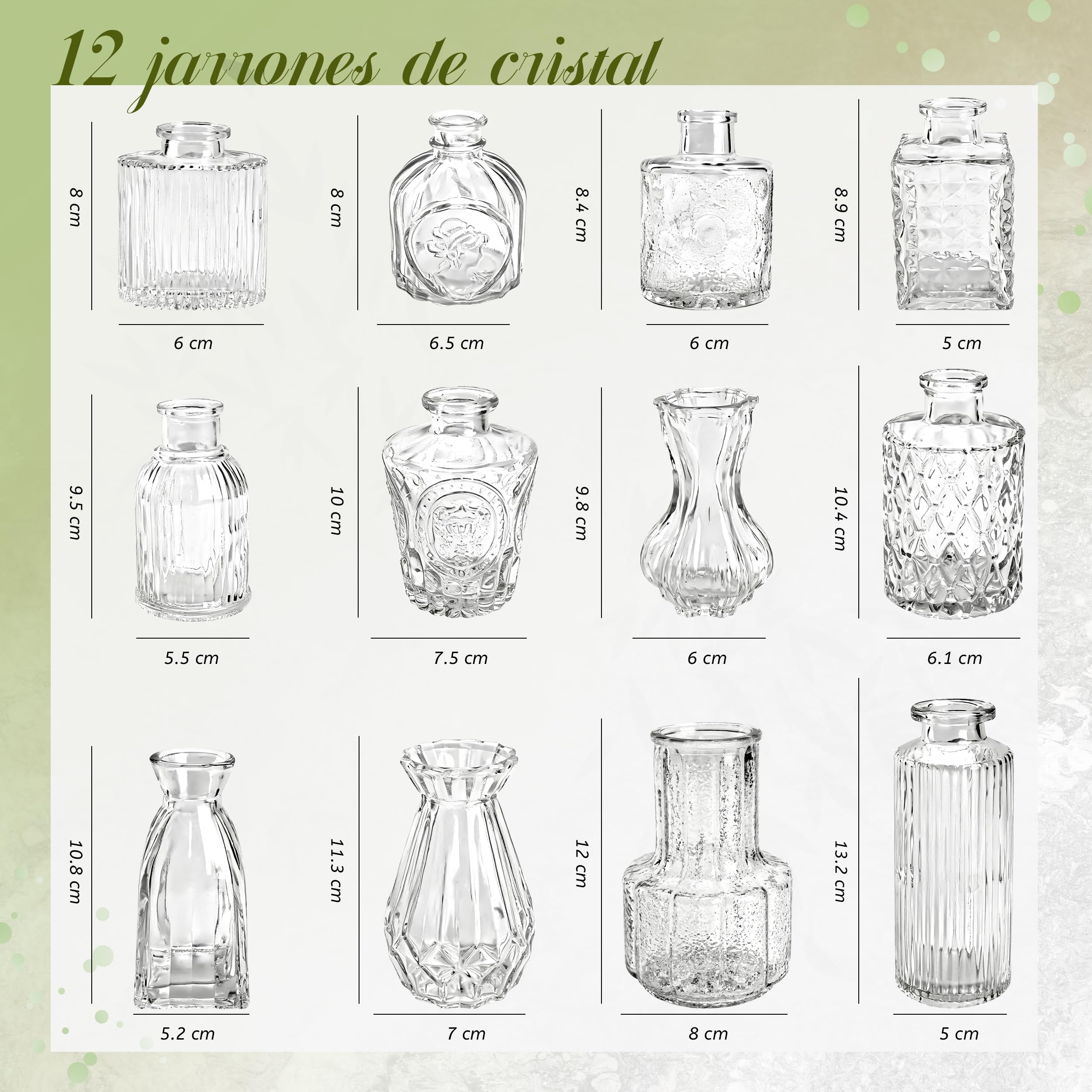 Der Rose Juego de 12 jarrones de Vidrio para Flores, jarrón Transparente de Vidrio a Granel para centros de Mesa para Decoraciones RÚsticas de Boda, arreglos Florales, decoración de Mesa del hogar