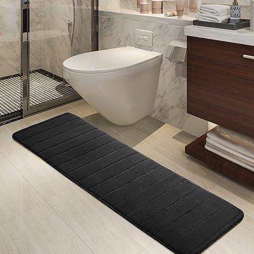 Miniatura 2 de uxcell Tapete de baño de espuma viscoelástica, tapete de cocina absorbente, suave y cómodo para suelos de cocina, baño, 16 x 47 pulgadas, color negro