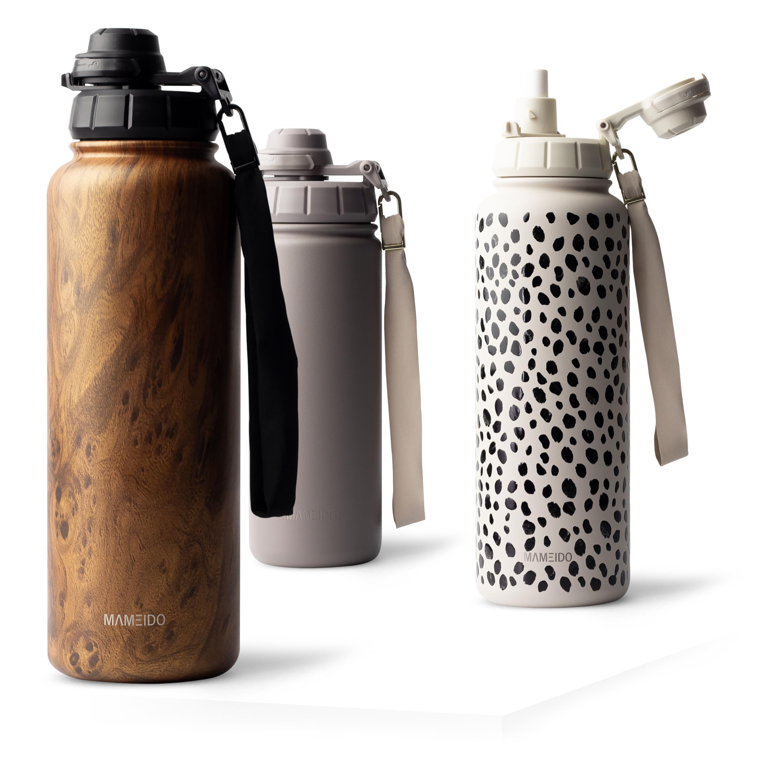 MAMEIDO Thermosflasche mit Strohhalm 1,2 l (Oak Wood)