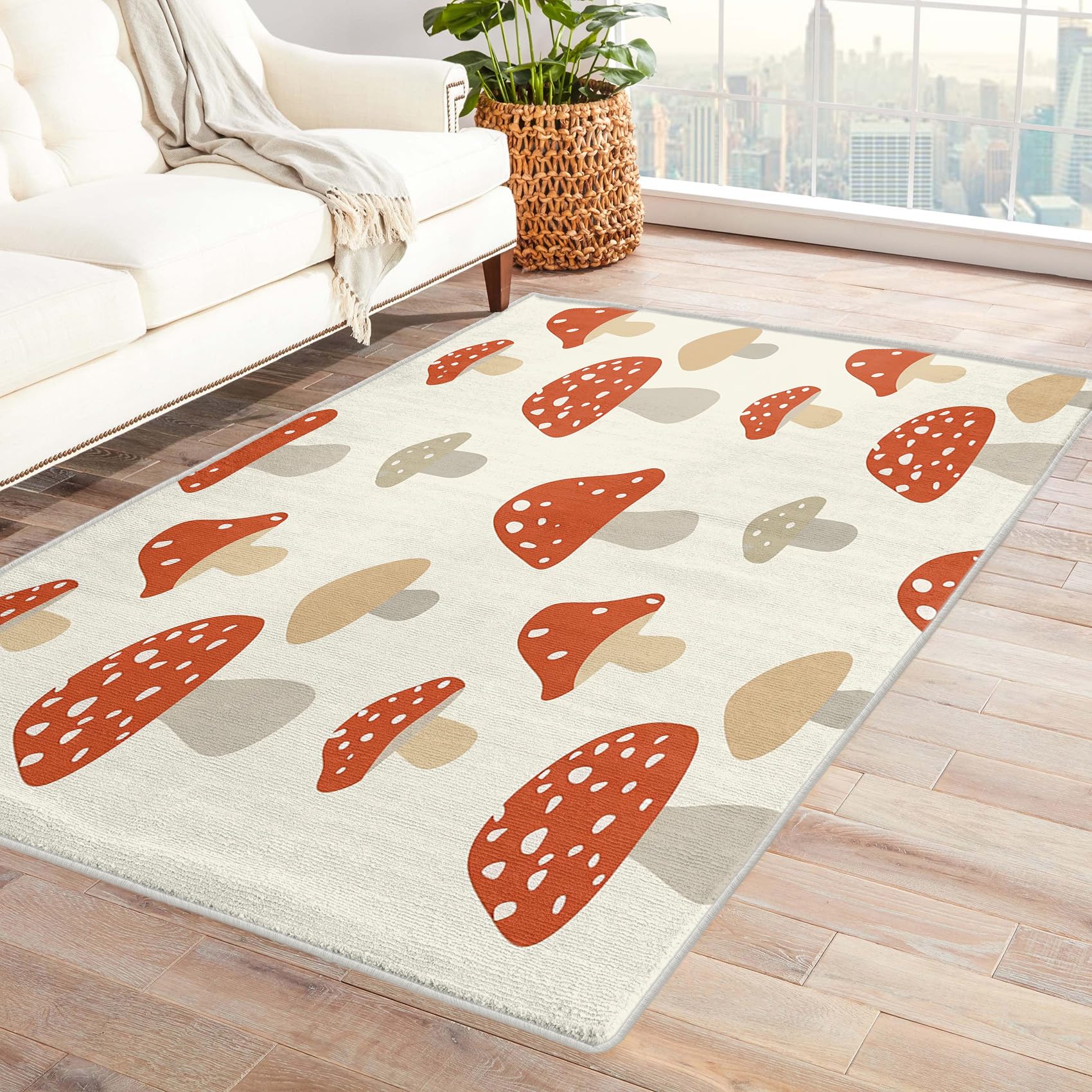 Mushroom Nursery Rug - Mushrooms Rug, Kids Cute Cartoon Rugs for Living Room Bedroom, Washable Non Slip Soft Large Carpet, Patterned Area Rugs & Home Decor 160x230 cm