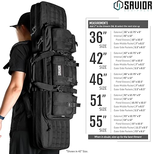 Miniatura 7 de Savior Equipment - Funda táctica americana clásica doble para transportar armas largas, pistolas, rifles, con mochila y correa, compartimento