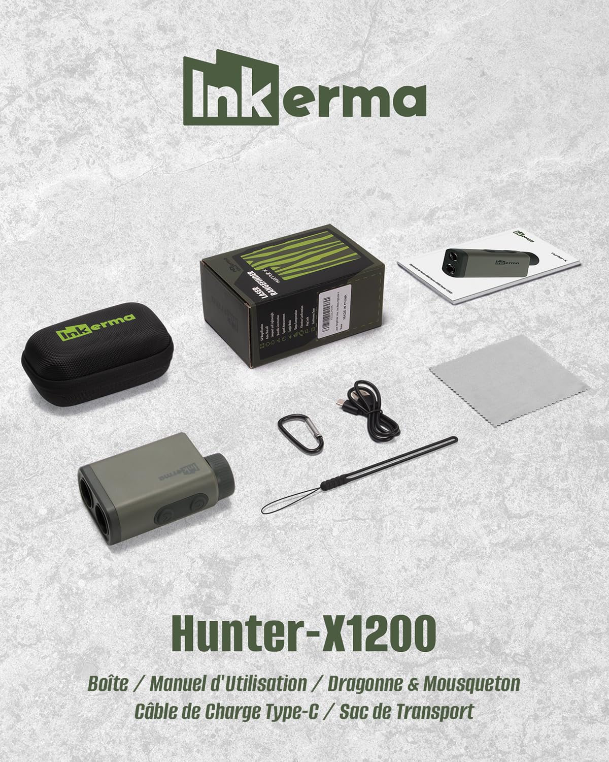 Inkerma Télémètre Golf Chasse 1000/1200M Rechargeable Grossissement 6X Écran LCD Angle Compensation Pente