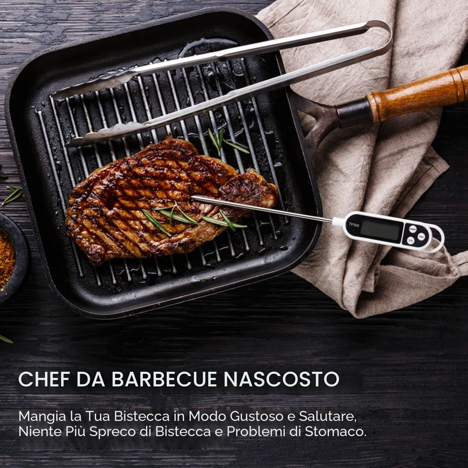 Termometro da Cucina Digitale a Lettura Istantanea con Sonda Lunga e Display LCD, Termometro Alimentare per Barbecue Carne Latte Olio Acqua
