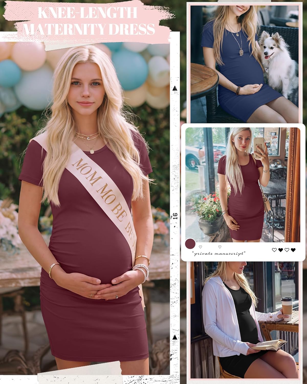 Riyiper 3 Pack Women's Maternity Dresses, Short Sleeve Pregnancy Dress Side Ruched Crew Neck Knee Length Mama Clothes - Image 2