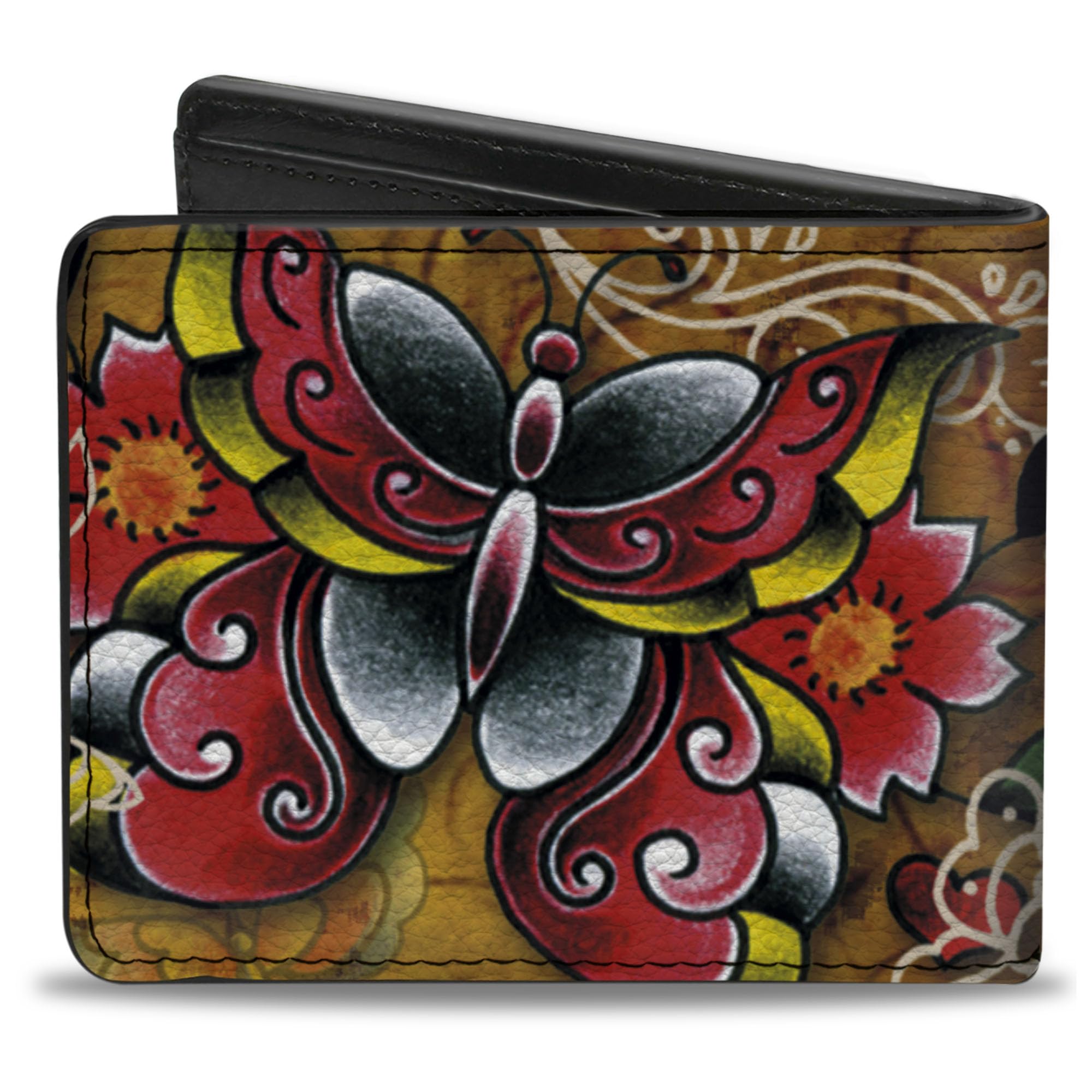 Buckle-Down Men's Standard PU Bifold Wallet-TJ-Butterflies, Multicolor, 4.0
