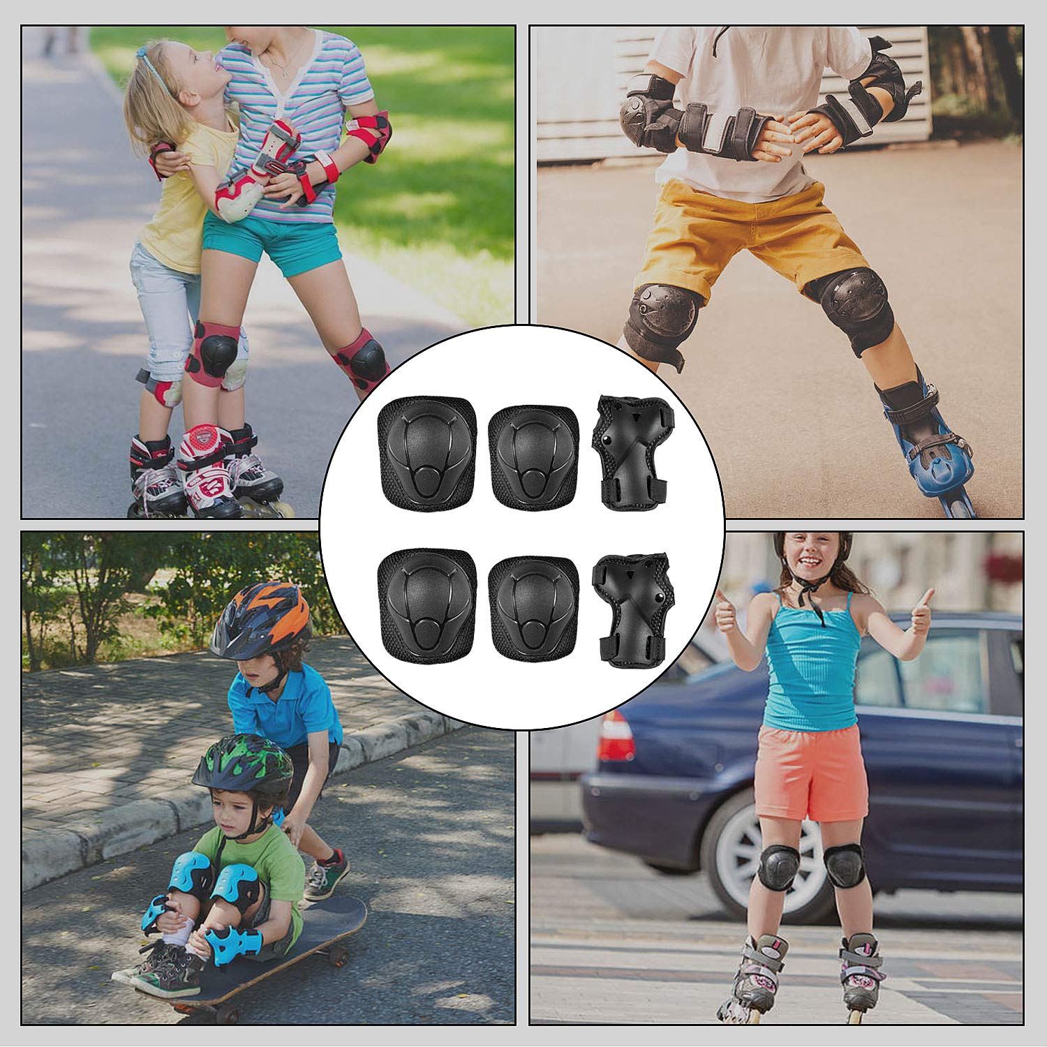Sets de Protection Enfant Genouillères Coudières 6 Pièces Skateboard Vélo Roller BMX