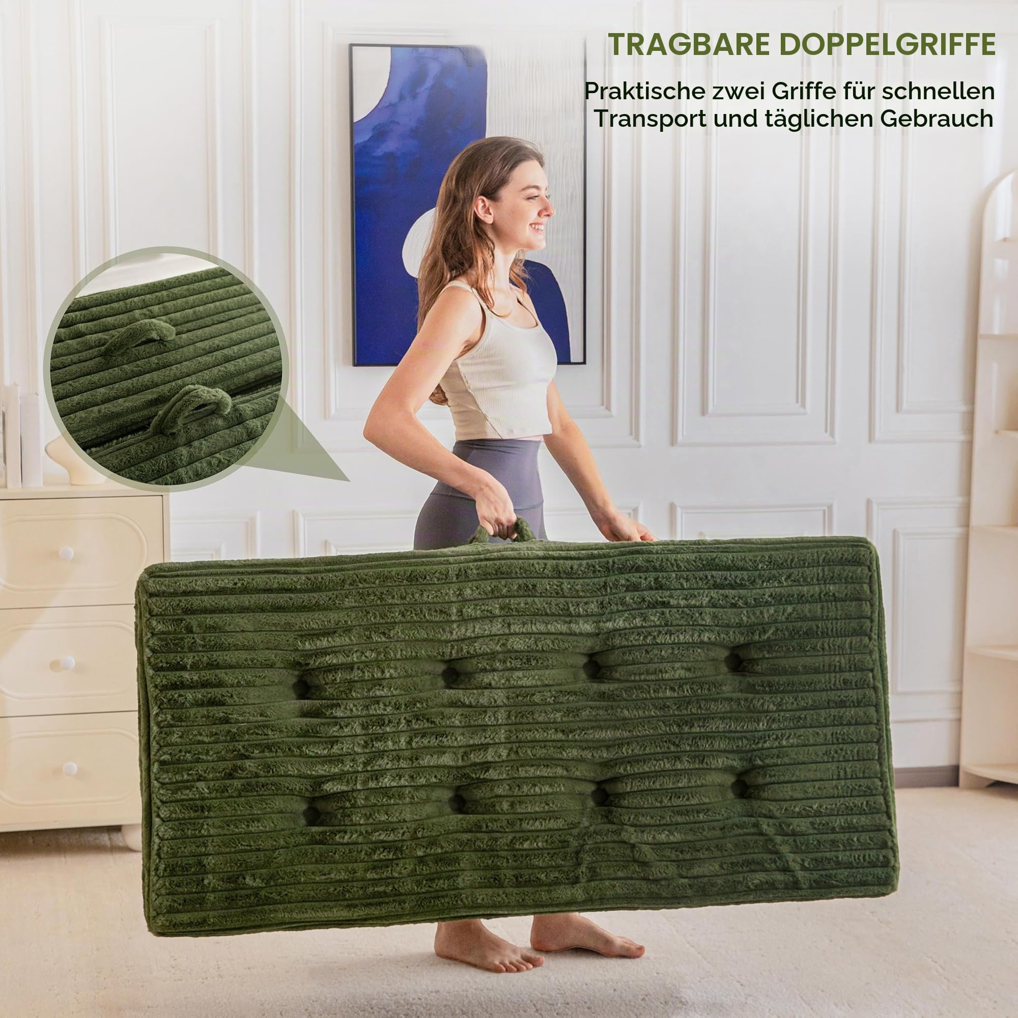 MAXYOYO Klappmatratze Doppelbett, 15cm Gepolsterte Faltbare Matratze mit Hochwertigem Kunstfell, 3-Teilige Gästematratze für Gästebett, Bodenmatratze Klappbar für Wohnzimmer