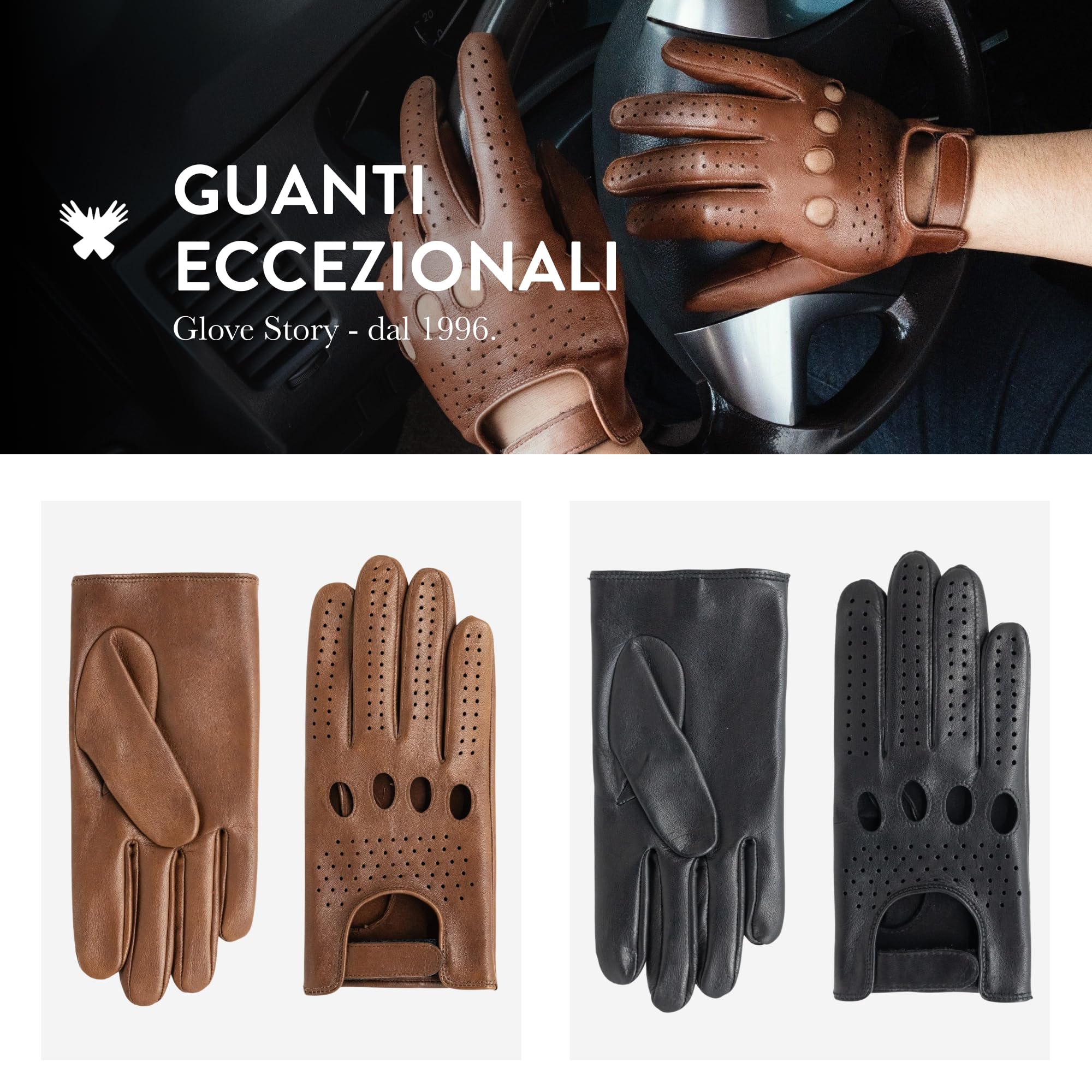 GLOVE STORY Guanti da guida uomo in pelle d'agnello nera non foderati | Eleganza senza tempo & Massima sensibilità | Accessorio premium per uomini dallo stile raffinato