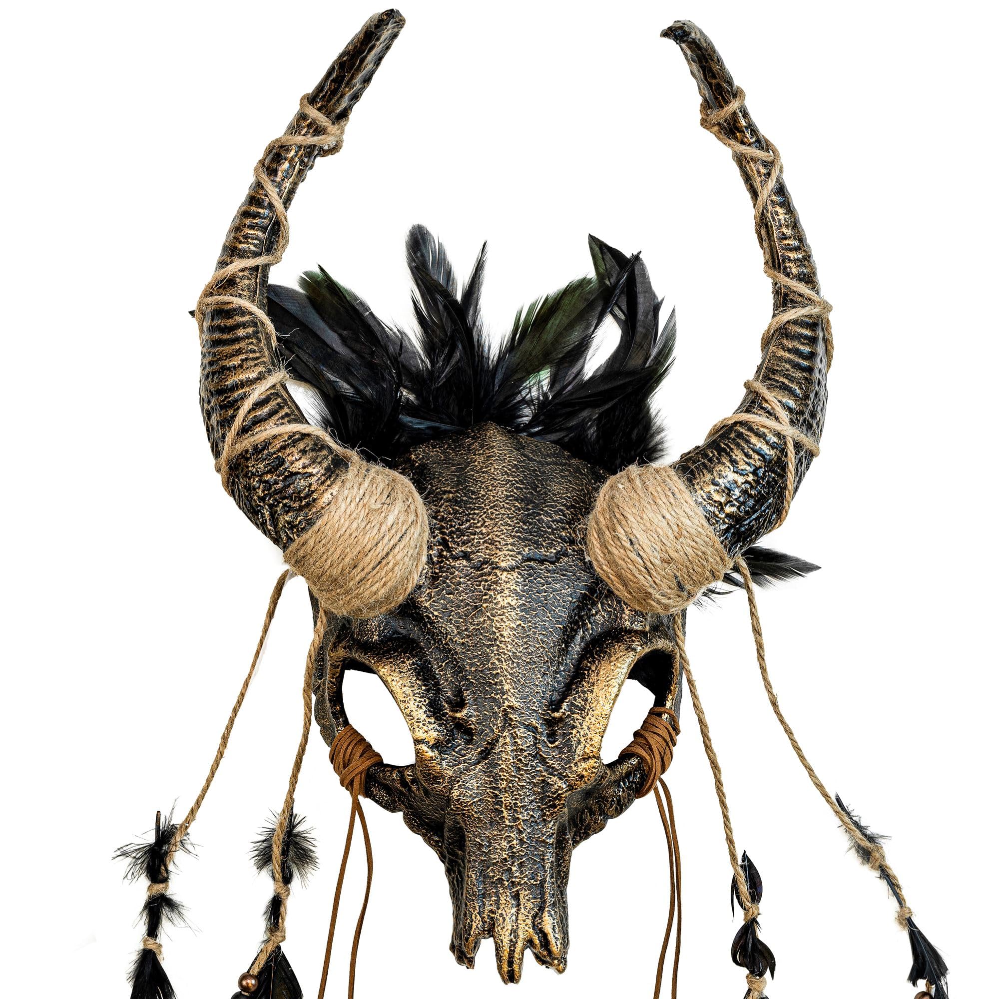 W WIDMANN MILANO Party Fashion - Shaman Mask Bull Skull with Feathers, Accessory for Viking Costumes, Carnival