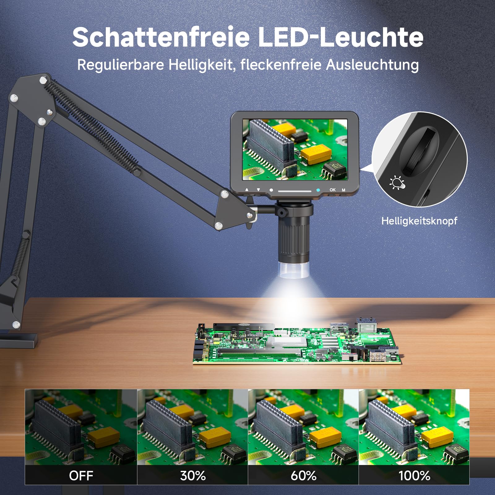 Leipan Digitales Mikroskop mit Flex Arm, 5" HD Display Bildschirm | Mikroskop mit Foto & Video, 8 einstellbare LEDs, Münzprüfung & Löten, Lötlupe für Erwachsene, PC-kompatibel