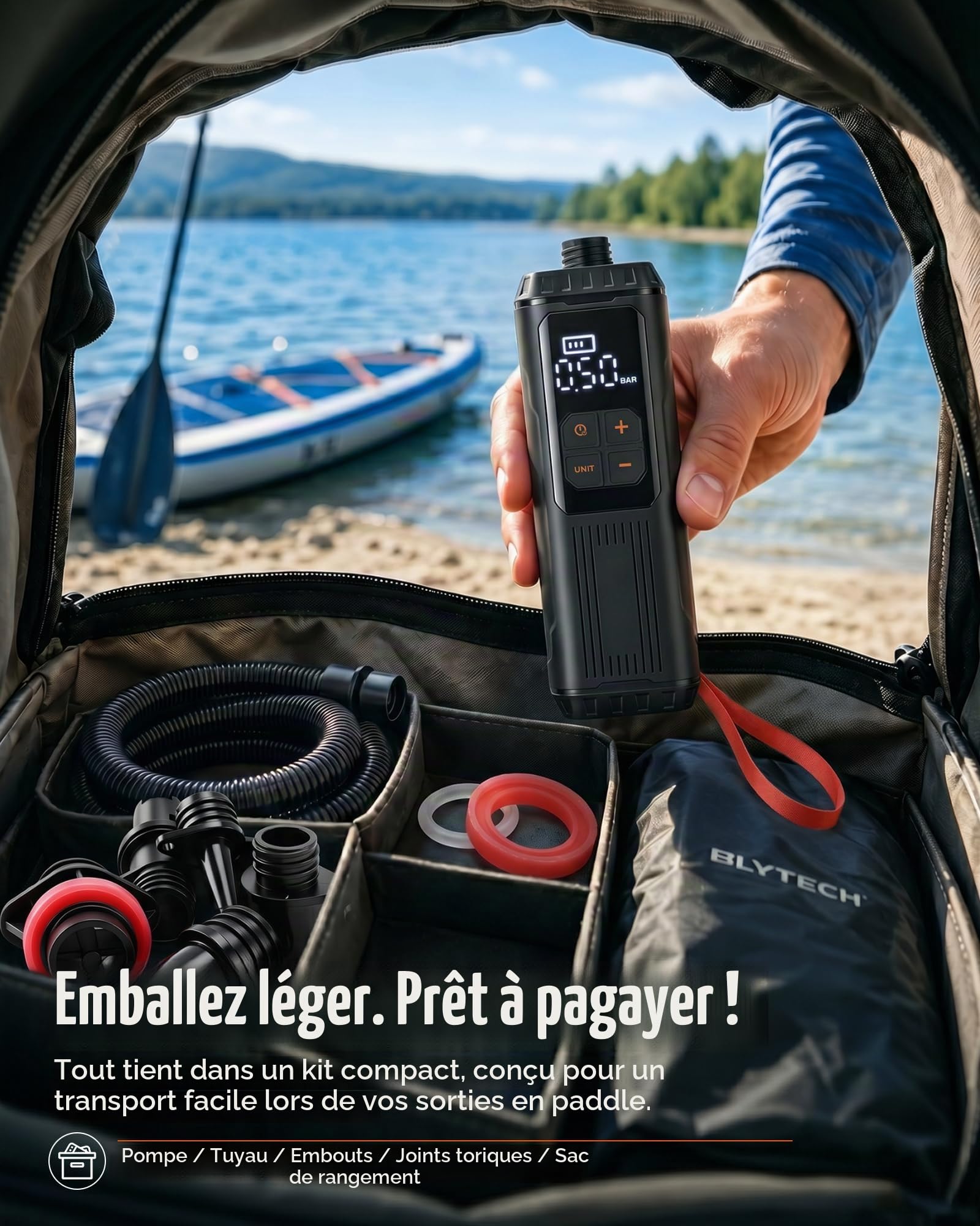 Mini pompe à pagaie, pompe à air portable SUP avec batterie, gonfleur électrique légère de 12 psi, arrêt automatique, rechargeable par USB-C pour planches à pagaie, kayak, flotteurs de piscine