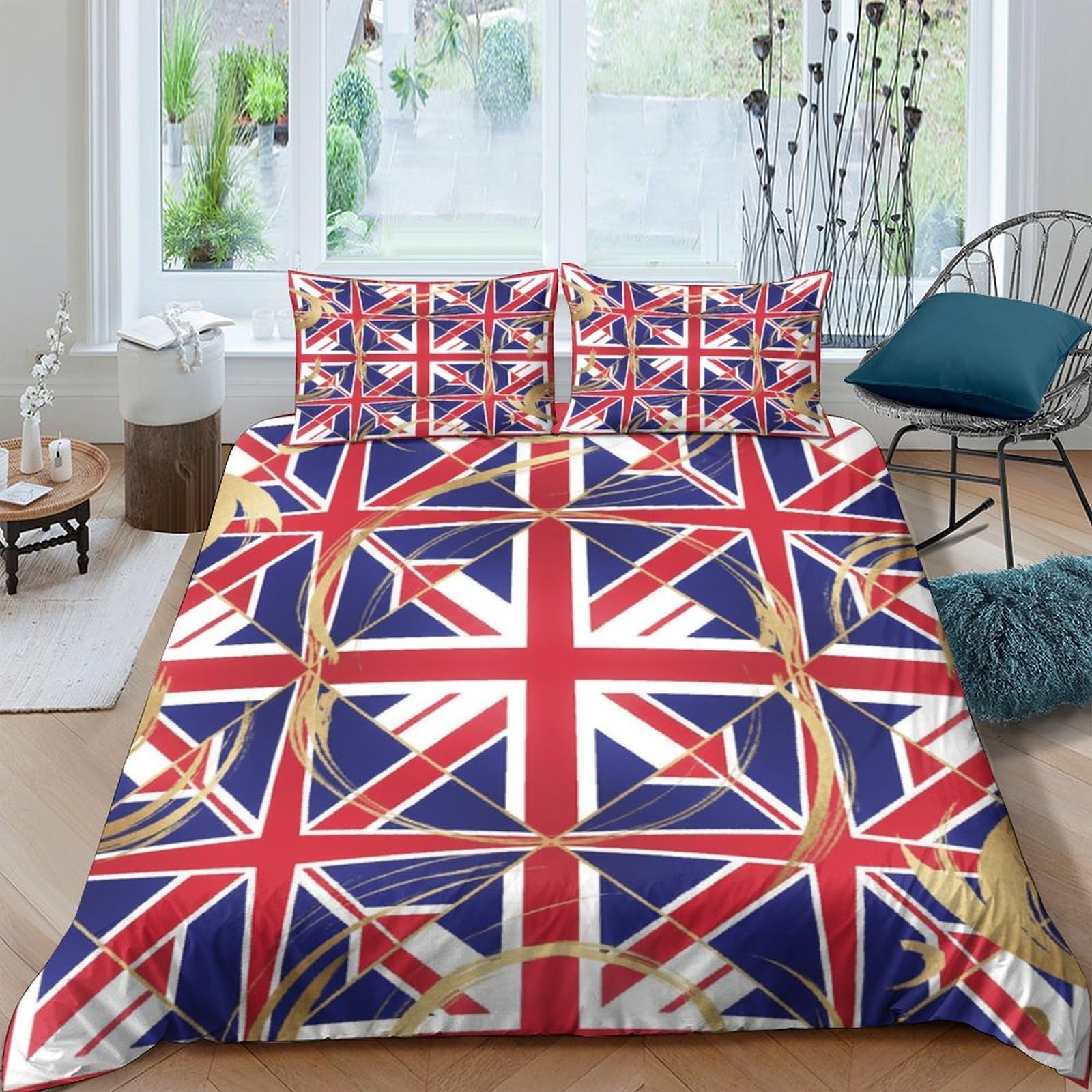 Ctjqhvkz Style-6 3D Printed Union Jack Fitted Sheet Microfiber Soft Anti-Slip British Flag Bed Cover For Bedroom Guest Room Easy Care Single（135X200cm）