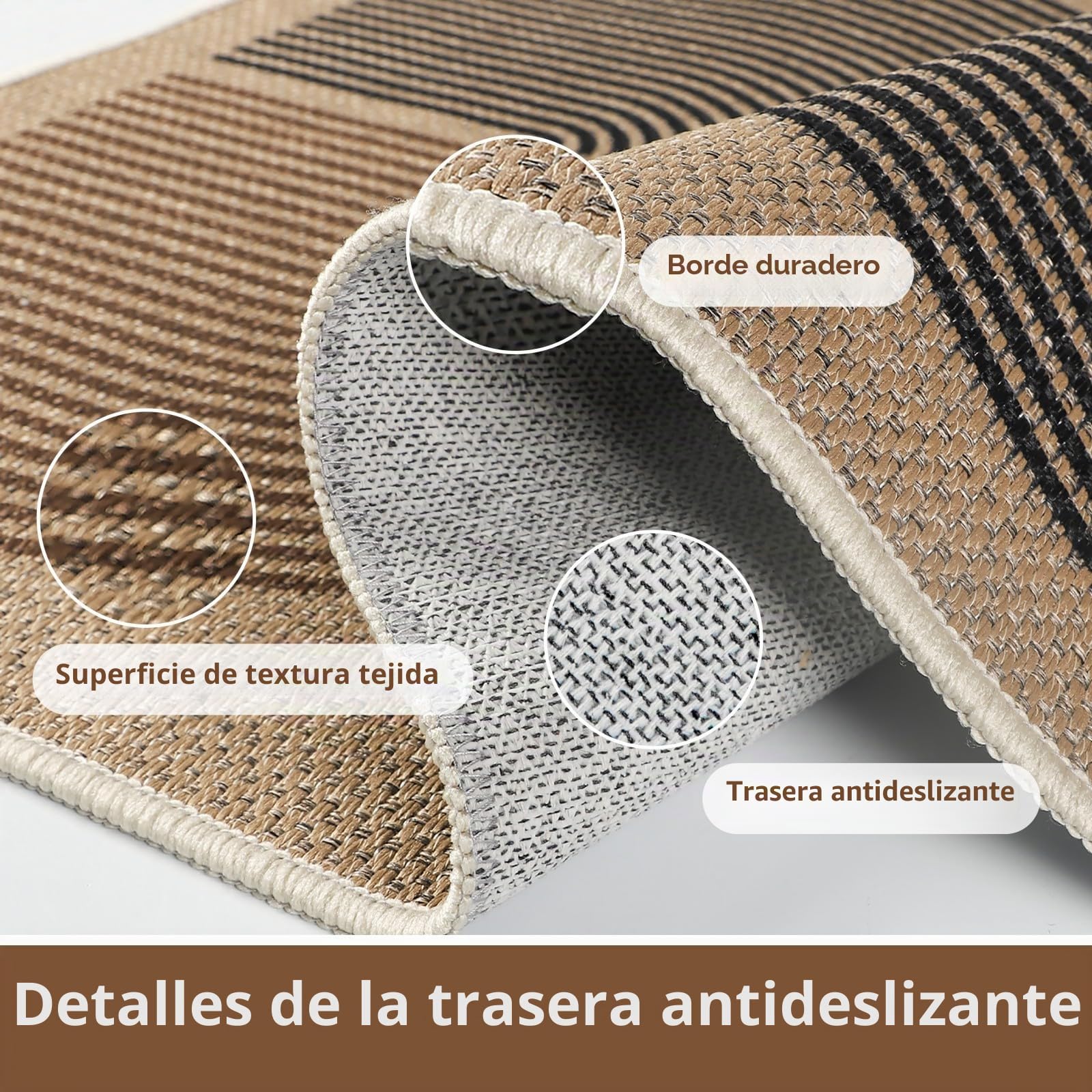 Capslpad Felpudo exterior e interior 60 x 90 cm, aspecto de yute, antideslizante, felpudo fino, lavable, felpudo exterior para puerta de casa, entrada, balcón