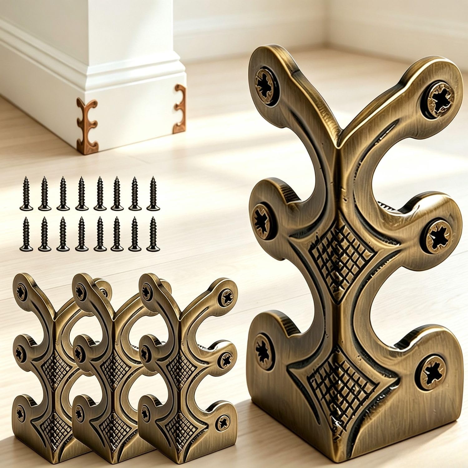 4PC Skirting Board Corner Protectors, Black Skirting Board Protectors, Solid Brass Metal Corner Protector For Baseboards, Vintage Metal Corners Protector，Copper