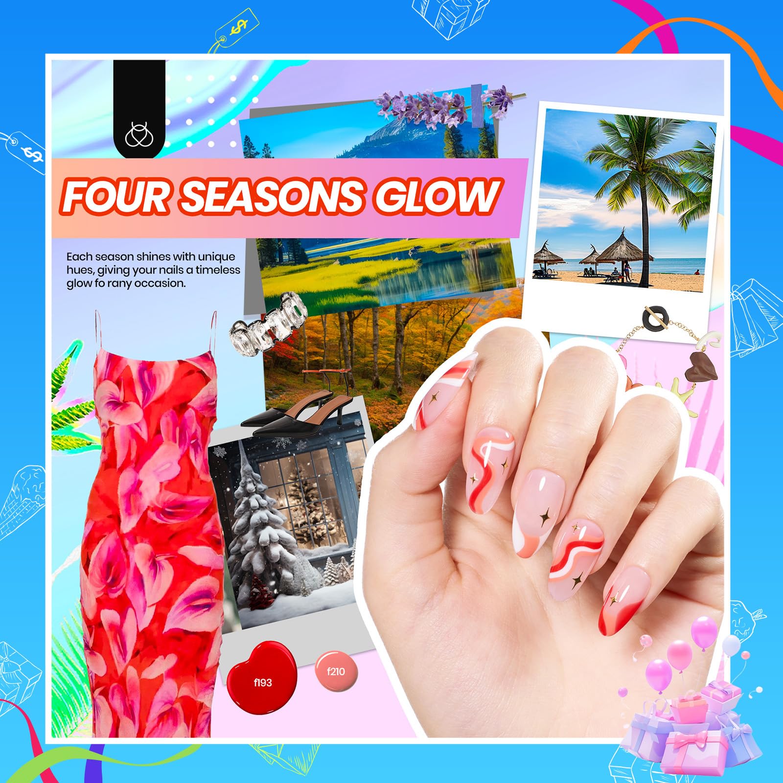 Beetles Gel Nail Polish Kit with U V Light, Beetles Four Seasons Glow 32 Colors Gel Polish 54 Pcs Nail Kit with Base and Matte&Glossy Top Coat Soak Off DIY Art Manicure Gifts for Women Teens Girls