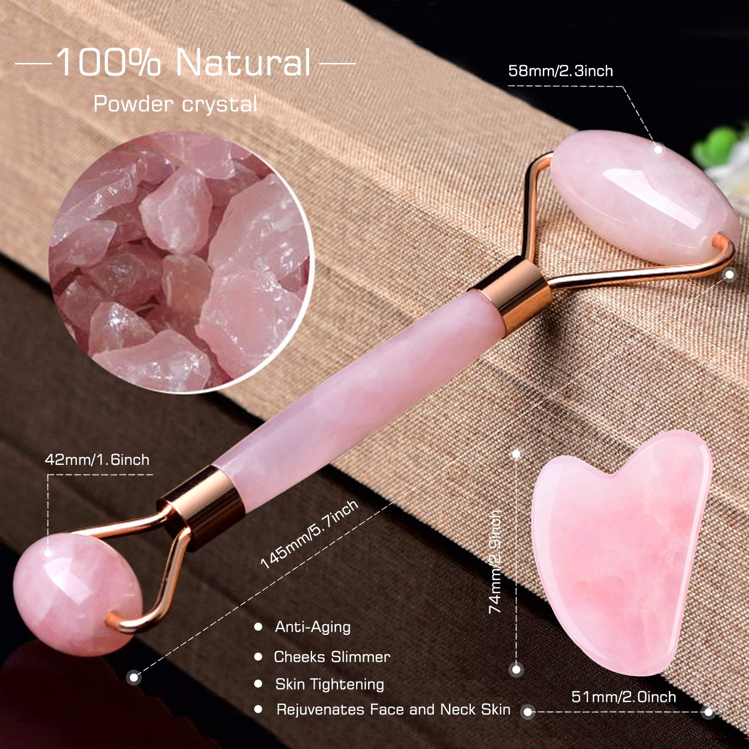 GHzzY Jade Roller & GUA SHA Set - Gesichtswalzenmassagegerät für Gesicht, Hals, Haut, Anti-Aging, Abnehmen der Wangen, Faltenfreiheit und Aufhellung von Augenringen
