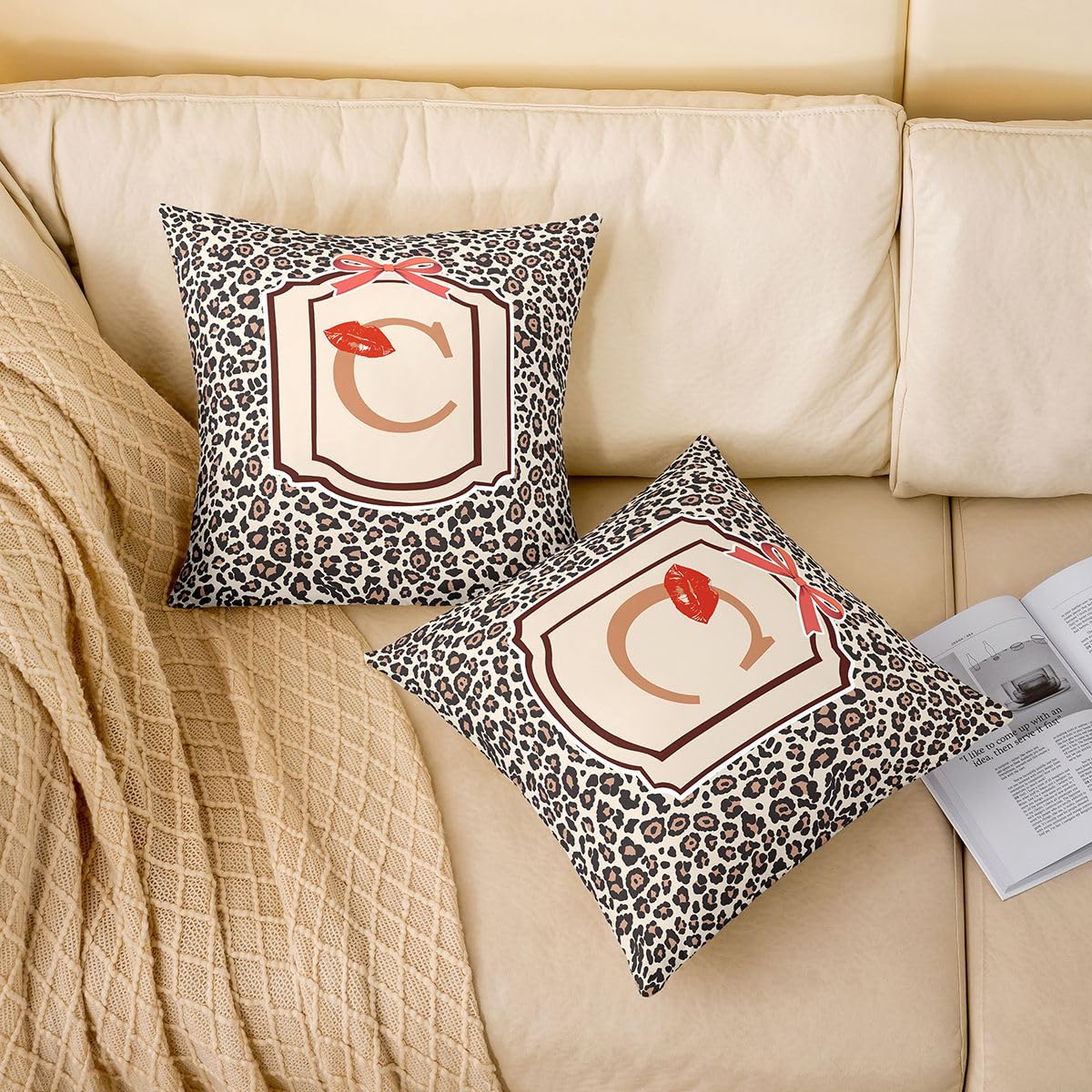 Homewish Set di 4 federe per cuscino con stampa leopardata, 50 x 50 cm