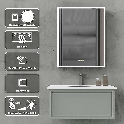 Miniatura 6 de tunuo Botiquines negros para baño con espejo, 24 pulgadas de ancho x 30 pulgadas de alto, armario de medicina LED montado en la pared con luces,