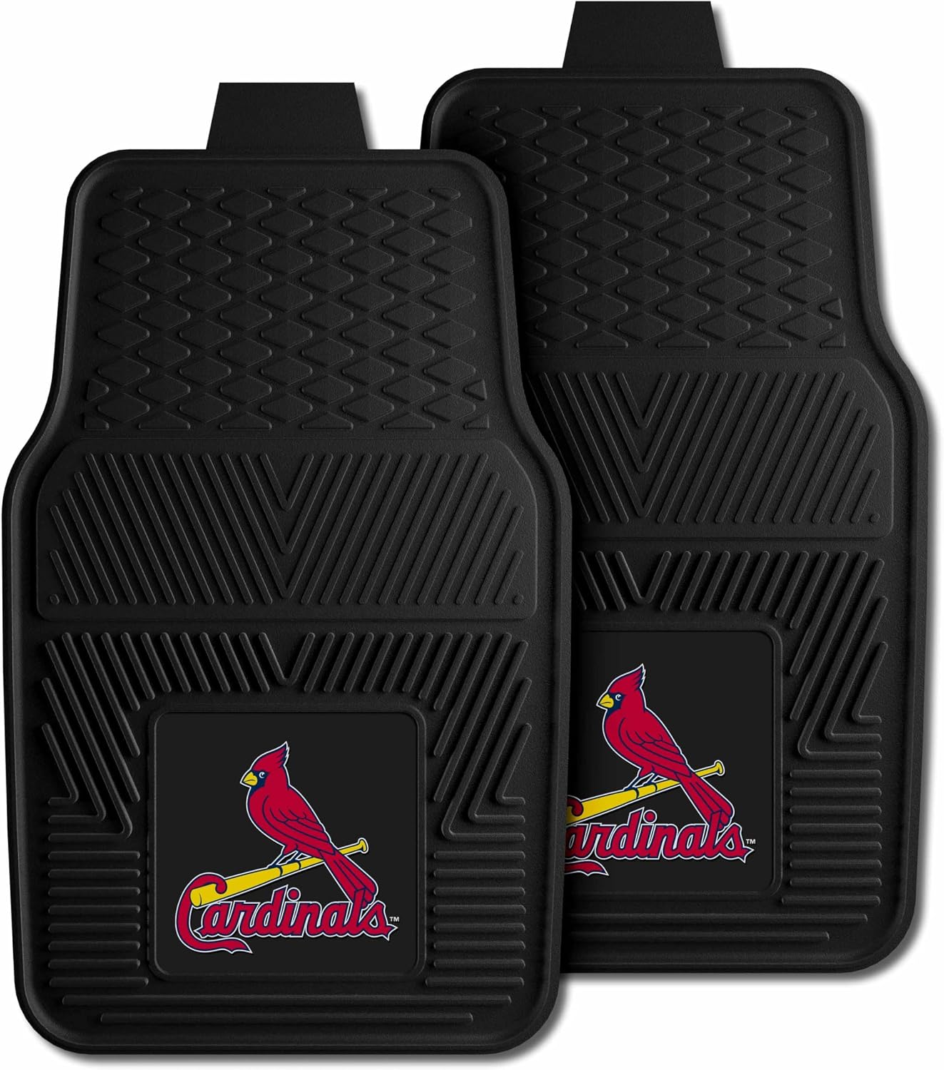 FANMATS 8781 St. Louis Cardinals 2-Piece Heavy Duty Vinyl Car Mat Set, Front Row Floor Mats, All Weather Protection, Universal Fit, Deep Resevoir Design