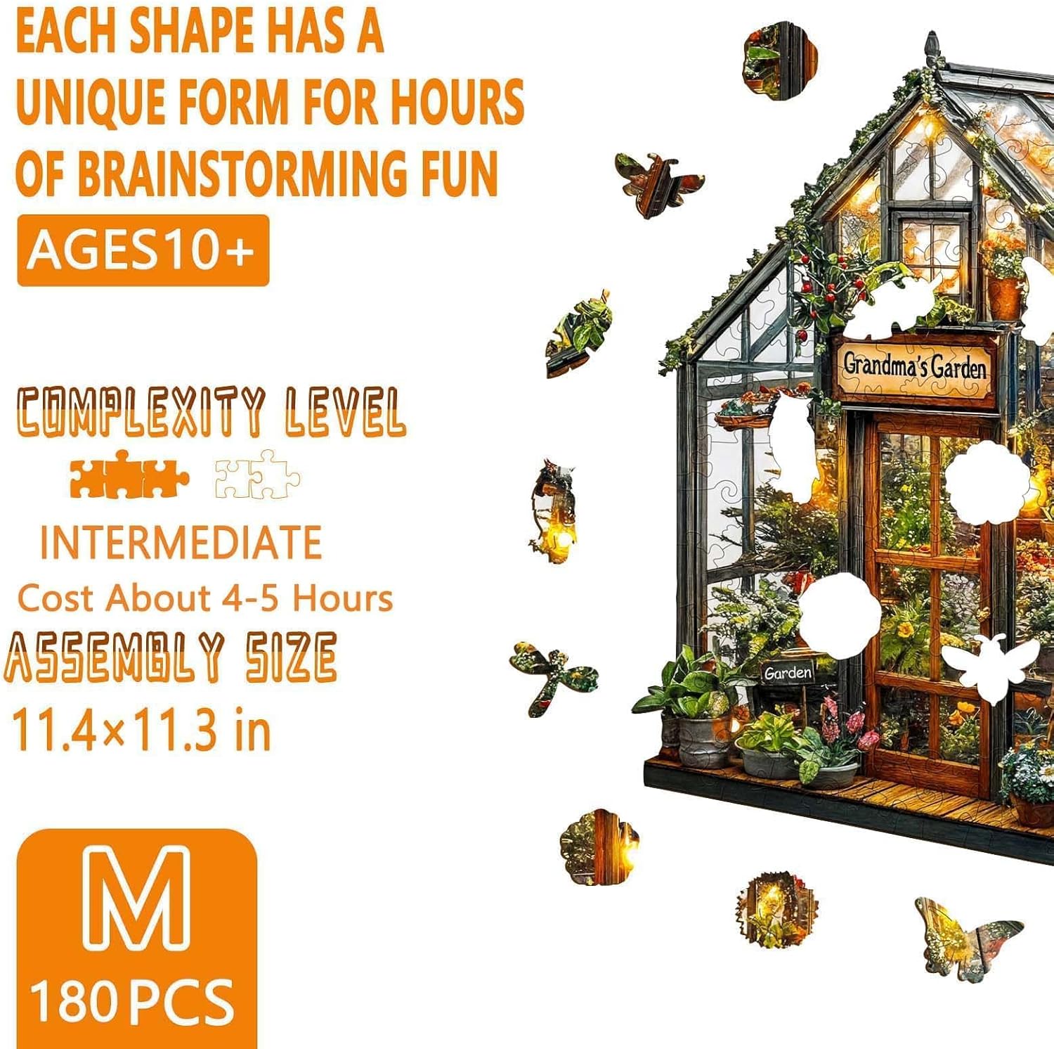 Wooden Puzzles for Adults - Grandma's Garden Wooden Jigsaw Puzzle for Adults, Colorful Flowers Wood Puzzles Adult, Gifts for Family and Friends, Wall Art Home Decor (M-11.4 * 11.3in- 180 Pcs)