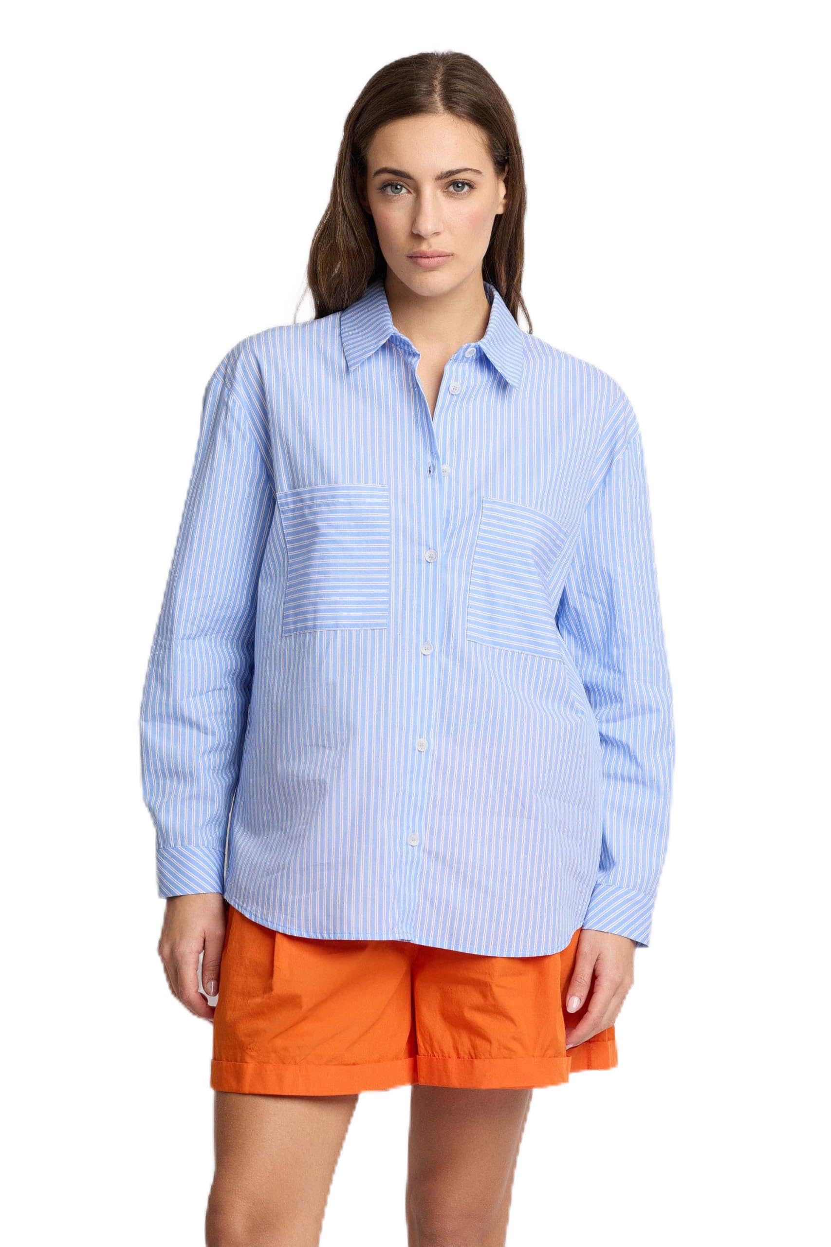Kocca - Camisa de algodón a rayas estilo Menswear mujer, rayas, cuello de camisa, modelo: P26PCM8522ABRI3583