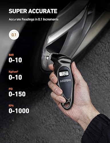 Miniatura 21 de AstroAI Medidor digital de presión de neumáticos con batería AAA reemplazable, 150 PSI, 4 ajustes, rellenos de calcetines para automóvil, camión