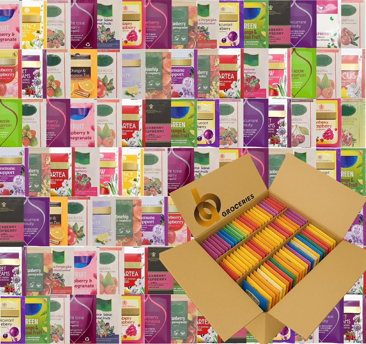 Enveloped Teas in Compartment Display Box Bags Refill Pack Large Selections of Fruit Popular Tea Flavours Blends (FRUIT TEA, x100 Tea envelopes)