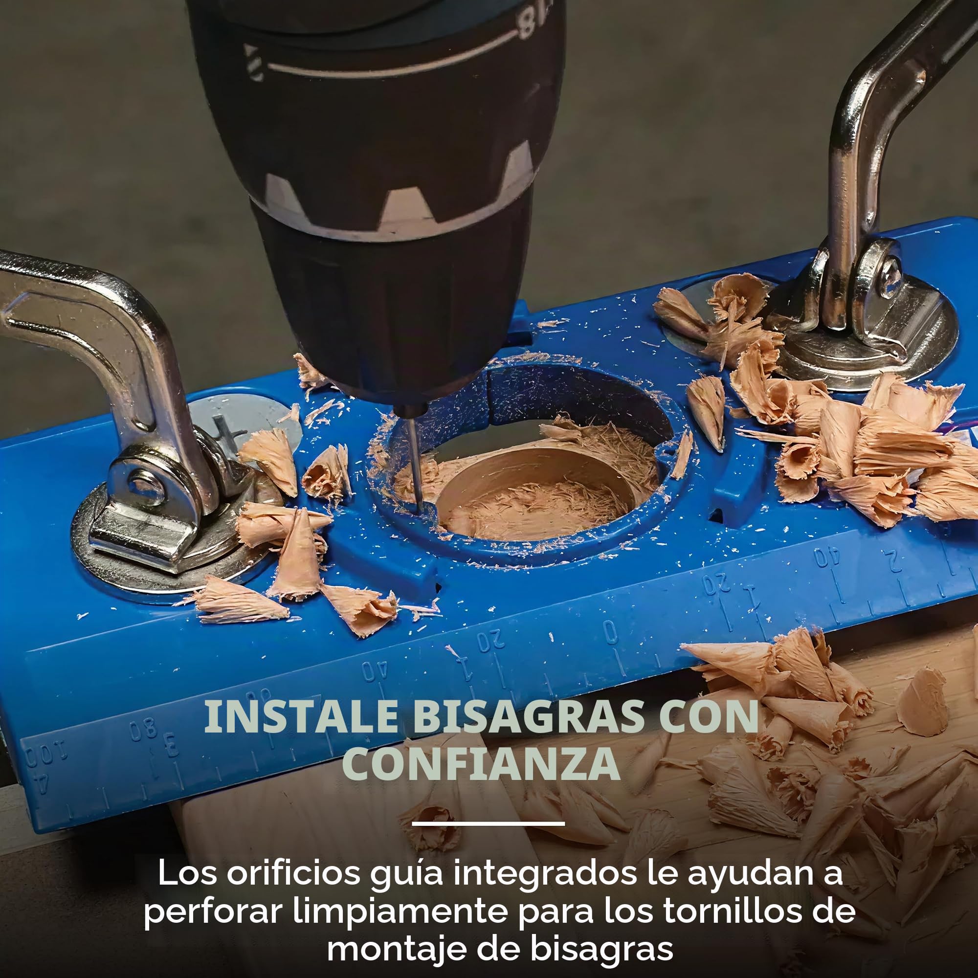 Plantilla para bisagras ocultas Kreg, para bisagras de 35 mm ocultas, Desplazamiento ajustable de la bisagra (3–6 mm), Incluye broca de carburo de tungsteno de 35 mm y tope de profundidad