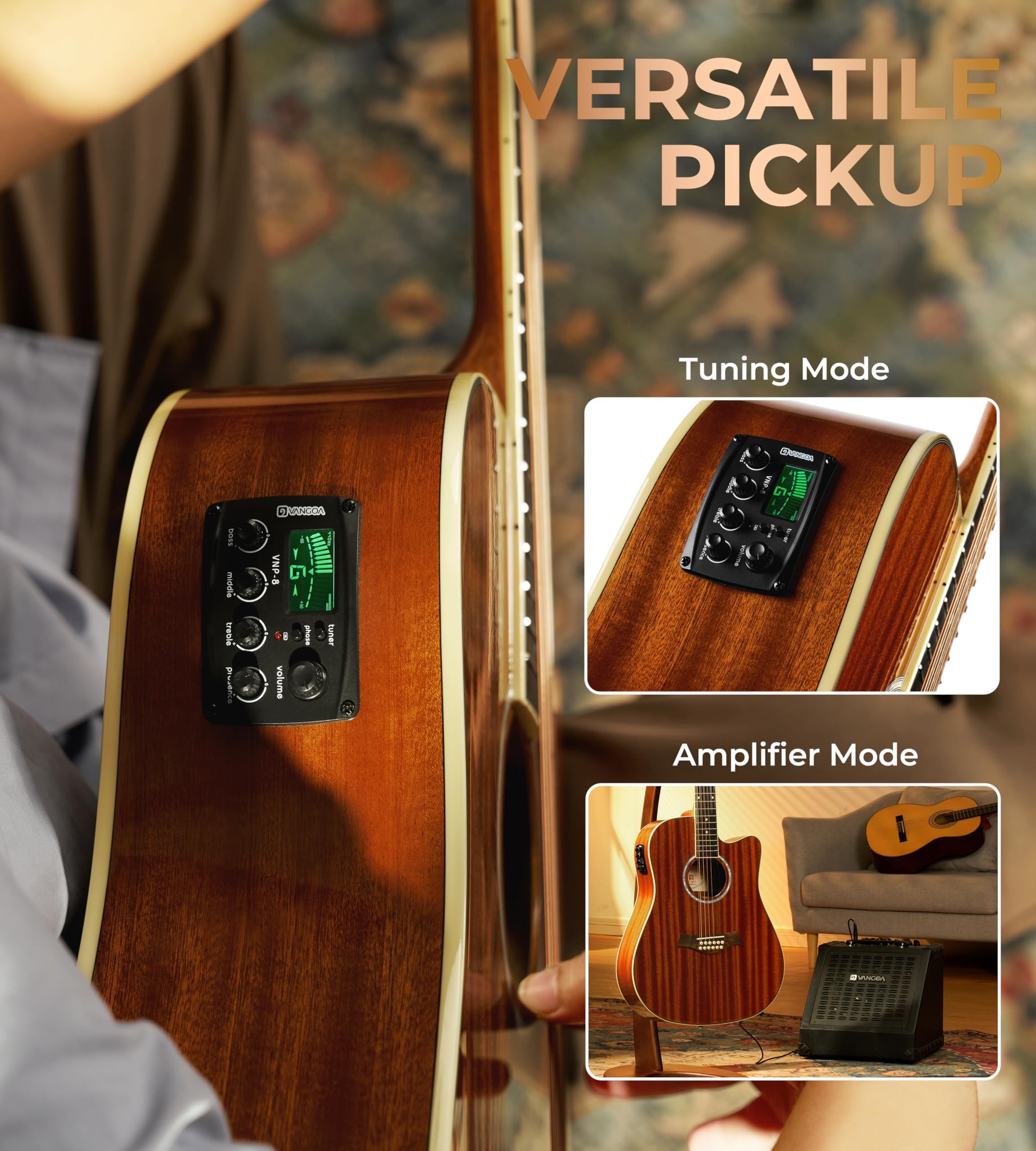Vangoa gitara elektroakustyczna 12 strun dla początkujących, średniozaawansowanych, dorosłych, nastolatków, 41 cali, korpus z Sapele, zestaw startowy z ulepszonymi elementami, dla praworęcznych