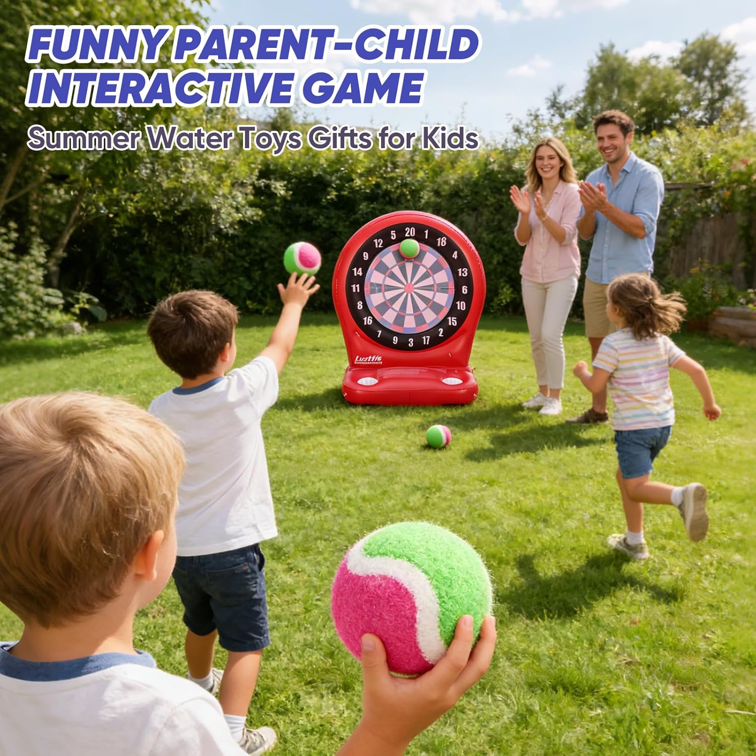 Inflatable Dart Toss Pool Toy Set, Giant Pool Game for Kids Ages 8–12, Teens & Adults, Floating Dart Board Water Toy with 4 Balls, Fun Summer Pool Party, Indoor/Outdoor Play