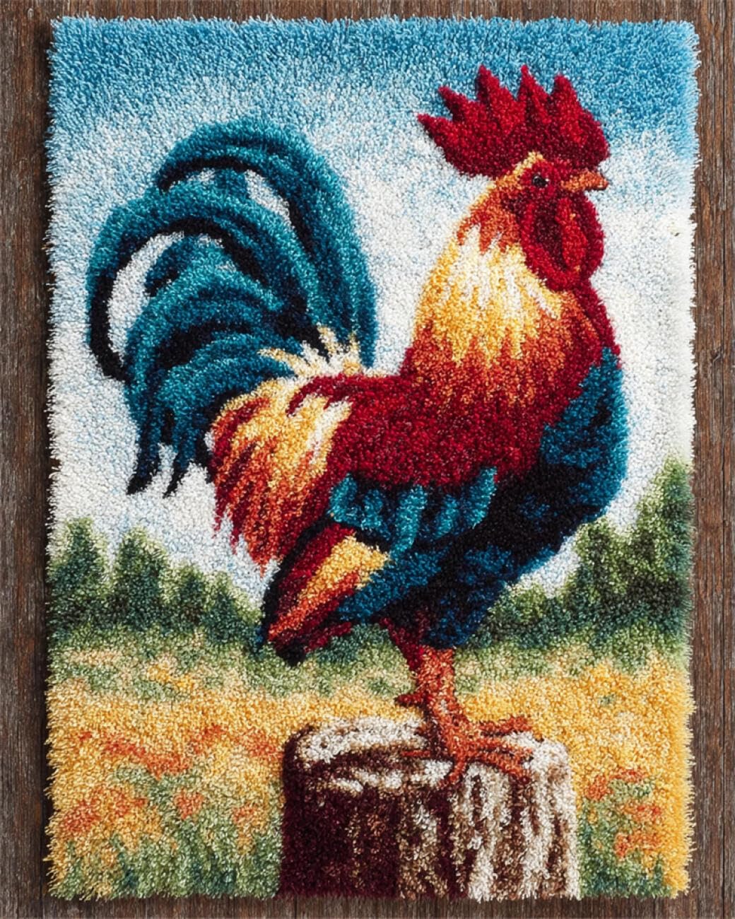 AMBATTERY Animal Latch Hook Rug Kit Fantasy Rooster Latch Hook Rug Kits for Adults and Beginner DIY Needlework Crocheting Carpet Kit with Color Preprinted Pattern 21x29in