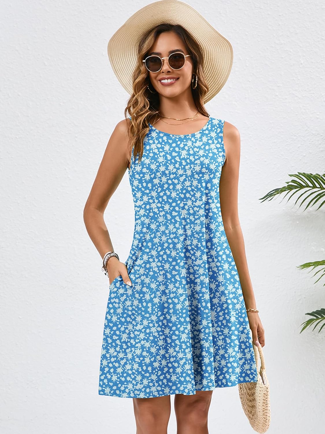 KORSIS Summer Dress for Women Casual T Shirt Tank Dresses Sleeveless Swing Flowy Ladies Beach Vacation Sundress with Pocket - Image 3