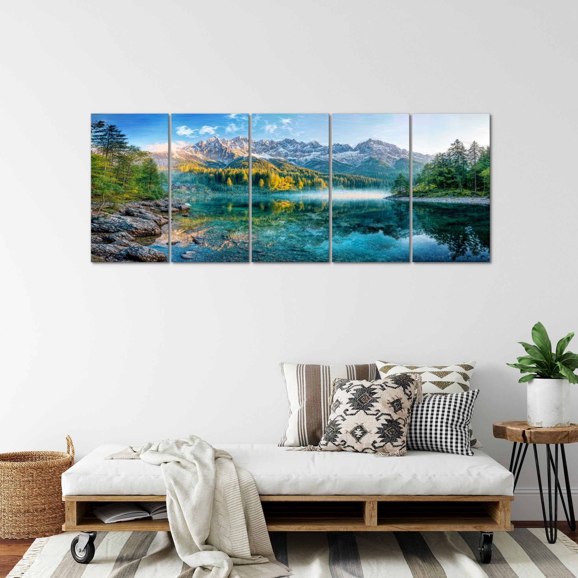 Runa Art Cuadro XXL Paisaje Salón Dormitorio Oficina 200l x 80an cm Montañas 5 Piezas - Made in Germany - 059555a
