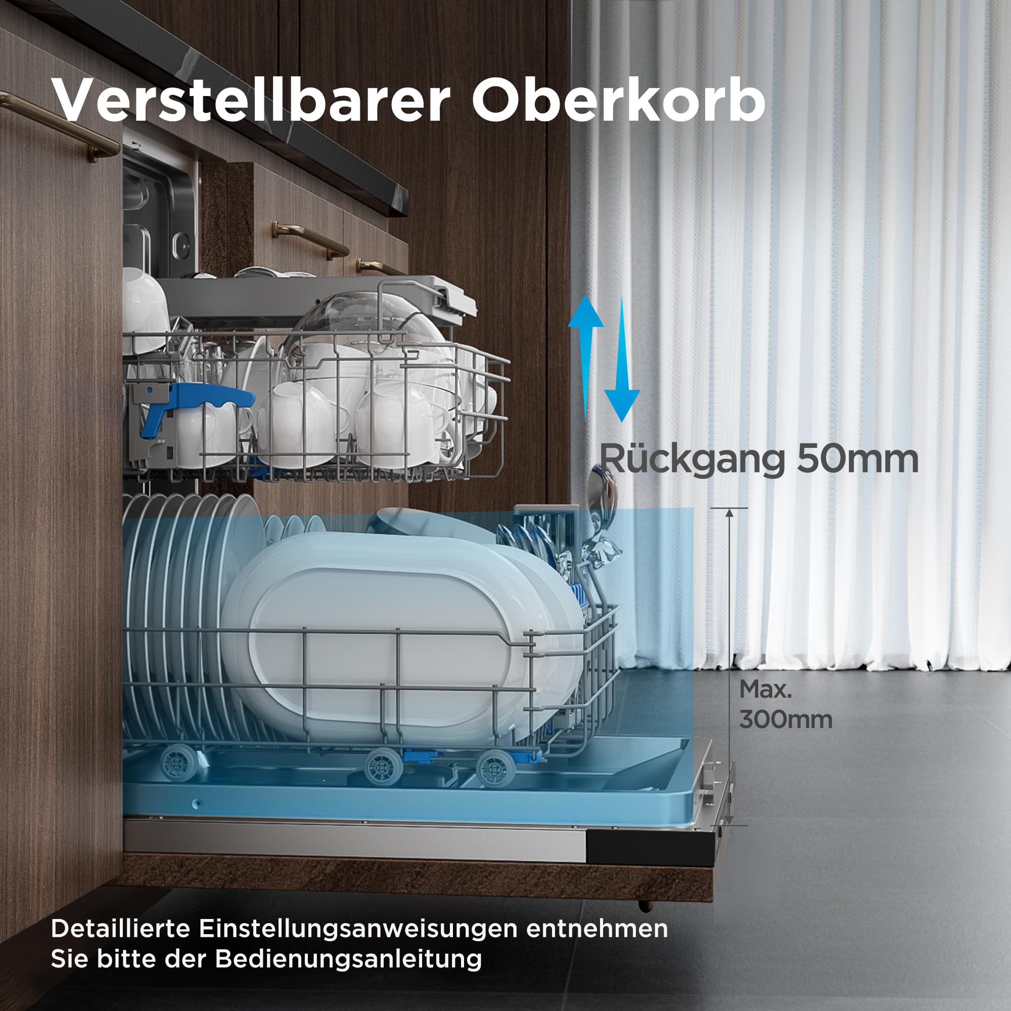Midea Vollintegrierter Geschirrspüler 60 cm, 15 Maßgedecke, 42dB Leise, Startzeitvorwahl 24h, 9 Programme, Ion Dishfresh, Automatische Önung, Spülmaschine mit WiFi, MDWEB1503MB-EB