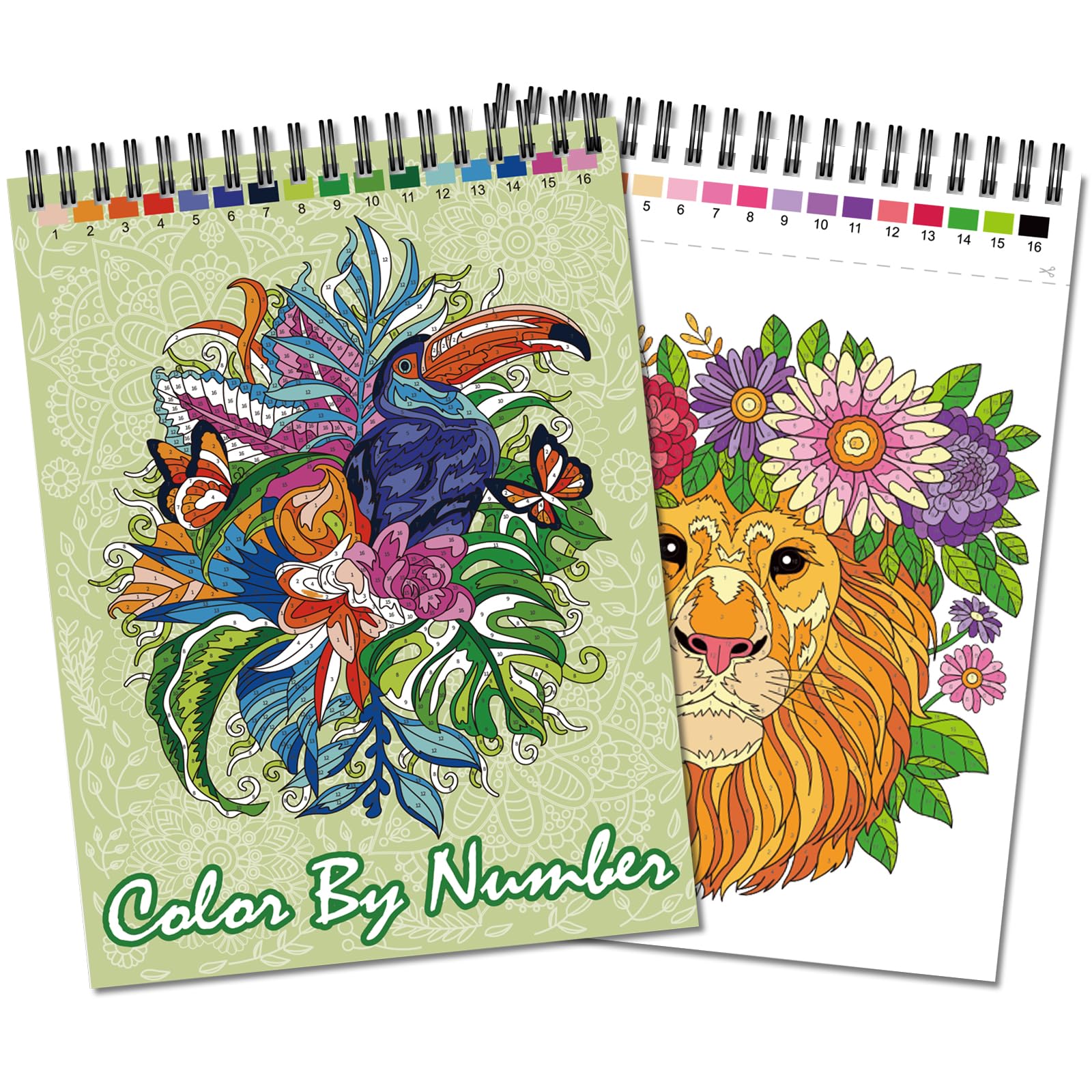 Jadeso Colour by Numbers Adult Colouring Book, 30 Pages of Beautiful Animals Patterns, Spiral Bound Colouring Book for Adults, Colour by Numbers for Adult, Thick Smooth Paper(120gsm)