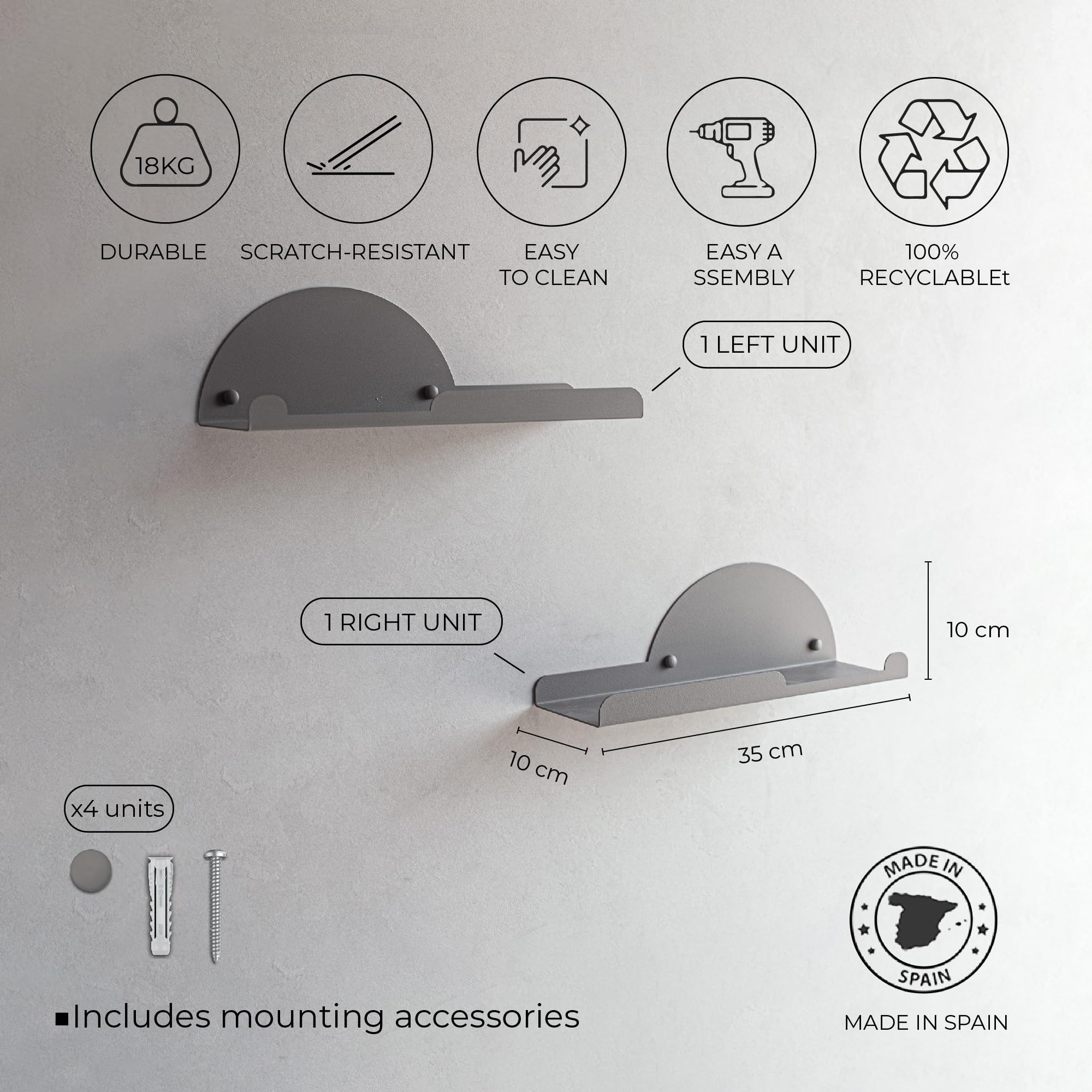 MILUKA Set van 2 wandplanken 35 x 10 cm zwart | compacte stalen hangplanken voor badkamer, keuken of entree | organizer voor opslag en specerijen aan de muur