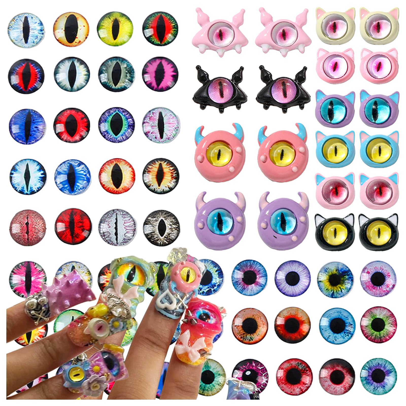 120PCS Devil Eyes 3D Nail Charms for Acrylic Nails,Multiple Colour Alloy Nail Gems Little Devil Nail Accessories, Nail Rhinestones for Nail Art Supplies Manicure Craft DIY