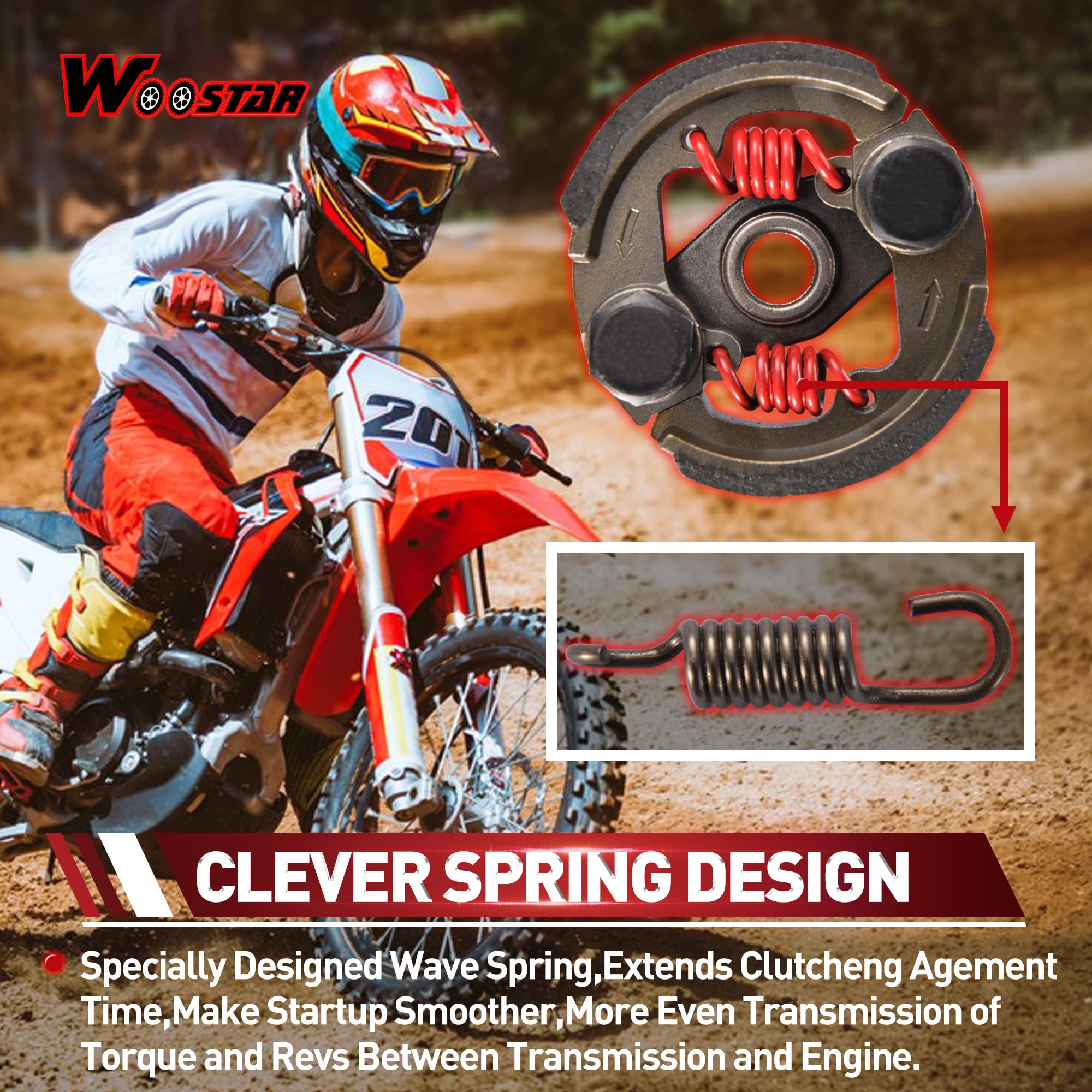 WOOSTAR Frizione Centrifuga con 2 Molle Sostituzione per 2 Tempi 43cc 49cc 50cc Motore CAG MTA1 MTA2 X1 X3 Gas Scooter Pocket Bike Dirt Pit Bike Mini Quad Rosso