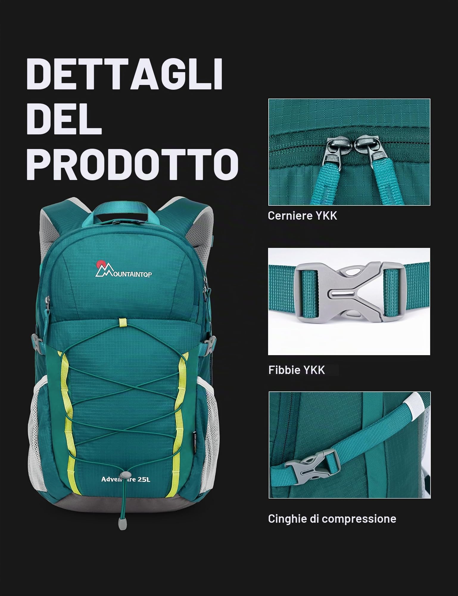 MOUNTAINTOP Zaino da trekking da uomo e da donna, 25 l/40 l, zaino da trekking per campeggio, escursionismo, viaggi, 25L, Per esterni