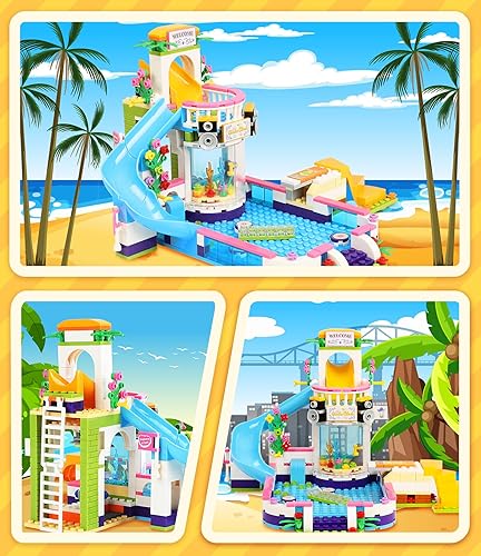 Miniatura 2 de Friends - Juego de construcción de piscina de verano para niñas de 6 a 12 años 727 piezas de bloques de construcción creativos para piscina con
