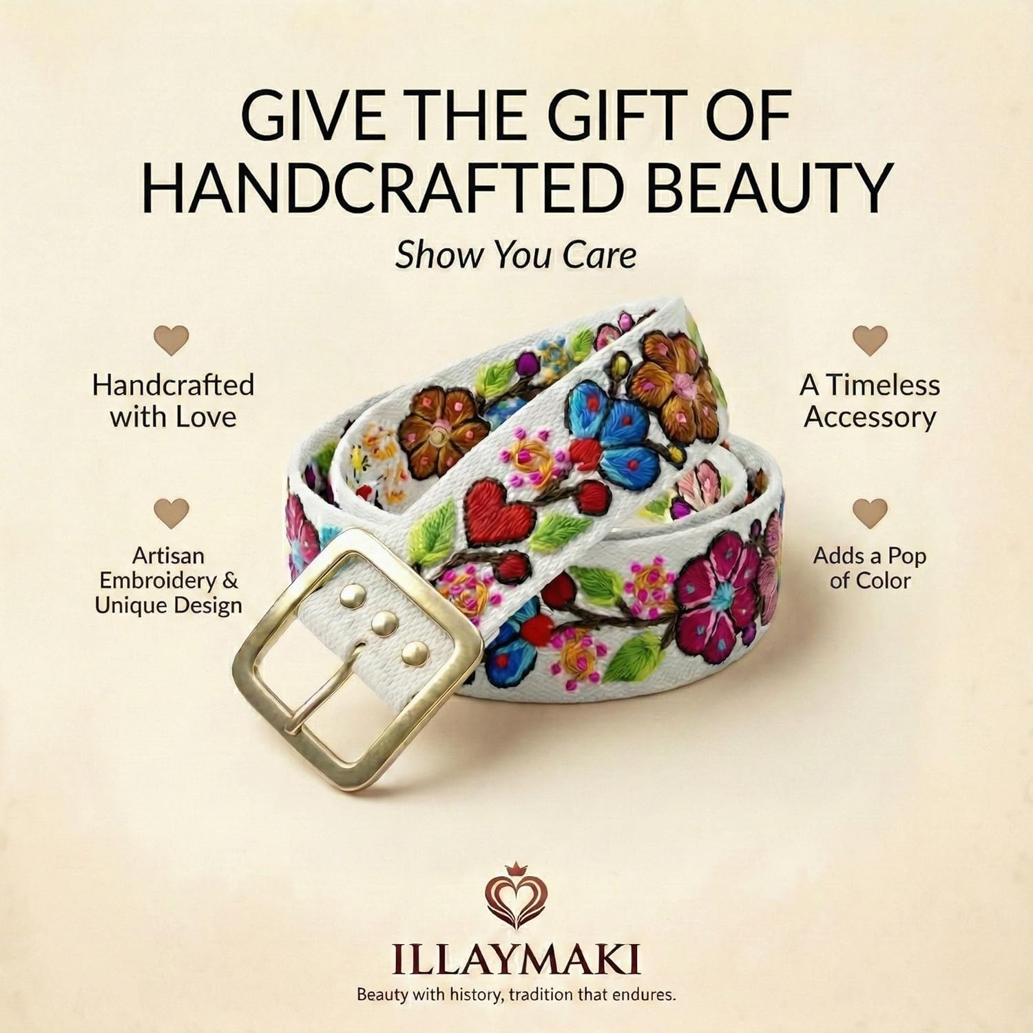 Handmade Embroidered Belts for Women by Peruvian Artisans - Woven Boho Floral - Casual & Colorful Belts for Women