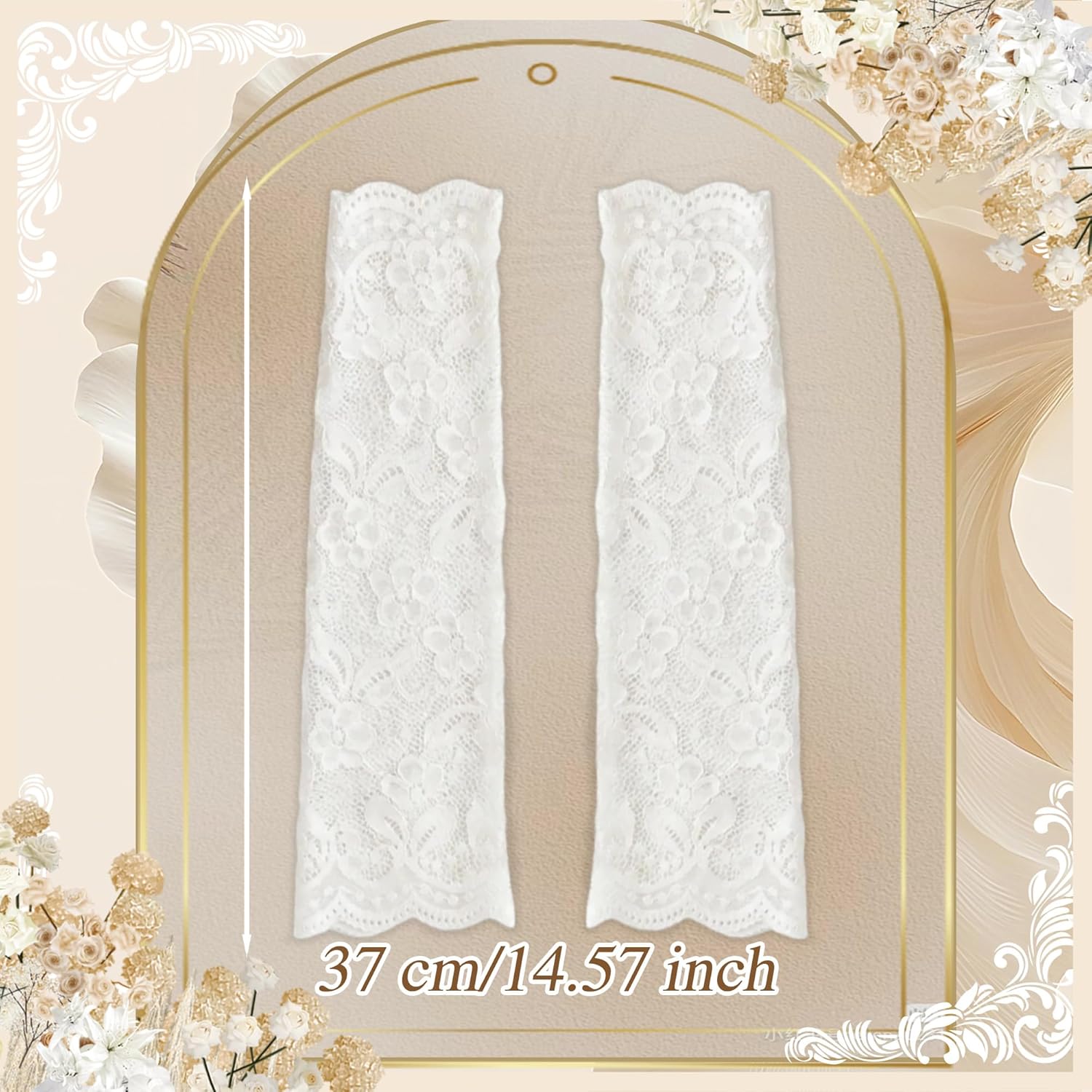 Long Lace Gloves Fingerless Bridal Arm Sleeves Stretchy Elbow Length Floral Gloves Tea Party Opera Costume Accessories for Women and Girls (14.6 Inch) - Image 6