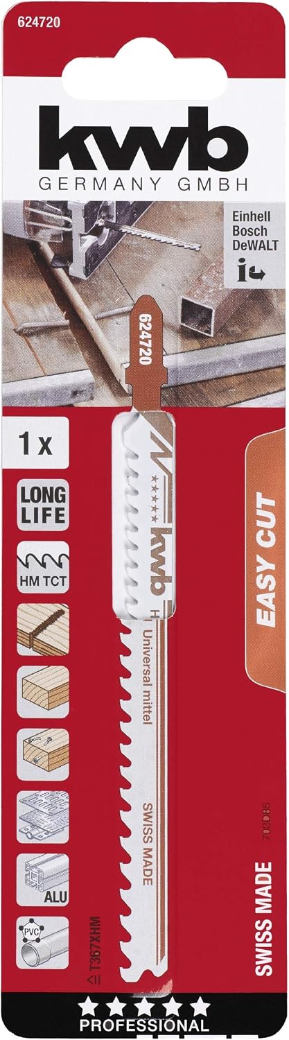kwb 624720 Easy-cut Longlife stitch saw blade for wood, metal u. Platforms, S20 Click/T-Shaft, Nail Fest, Gray