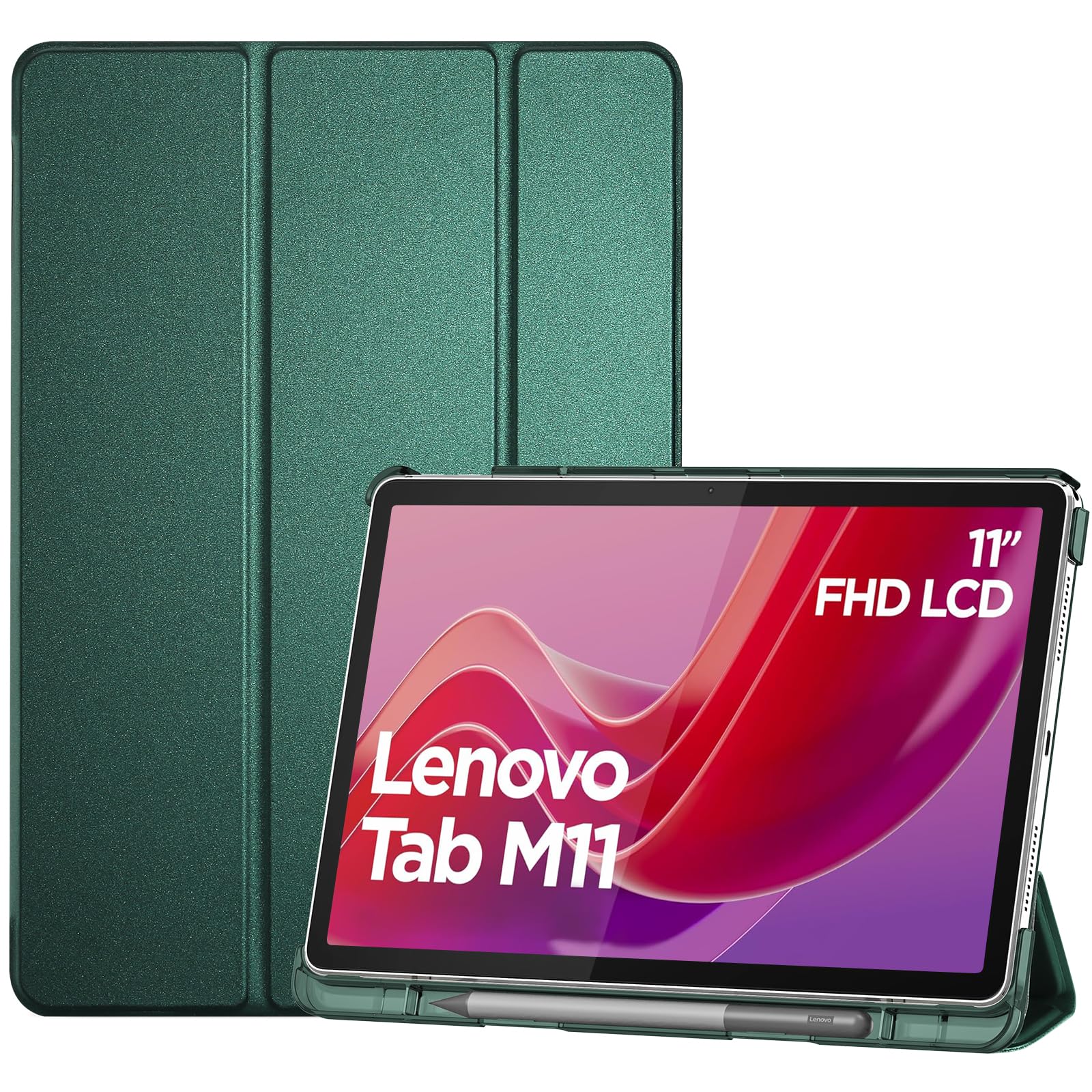 ProCase Cover per Lenovo Tab M11 2024 11 Pollici TB330FU, Custodia con Portapenna Lenovo Tab M11 Case Auto Sonno/Veglia -Mgreen