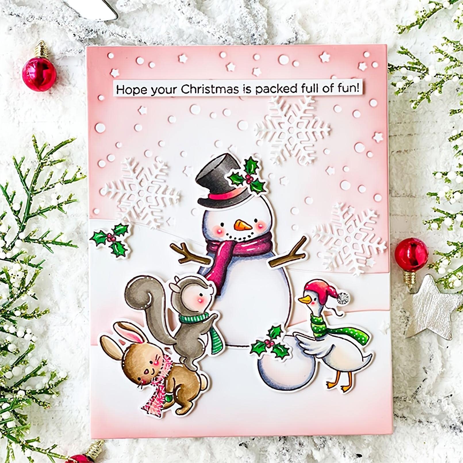Set Di Fustelle E Timbri Invernali Con Pinguino, Pupazzo Di Neve, Cervo E Scritta 'Let It Snow Be Jolly', In Gomma Trasparente Per Scrapbooking E Biglietti Fai Da Te